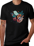 Butterfly & Floral Print Black T-Shirt