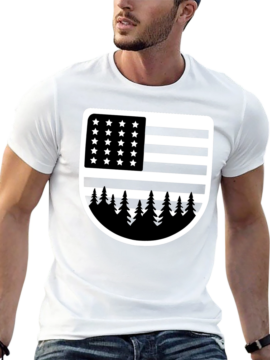 American Flag Tree Graphic T-Shirt