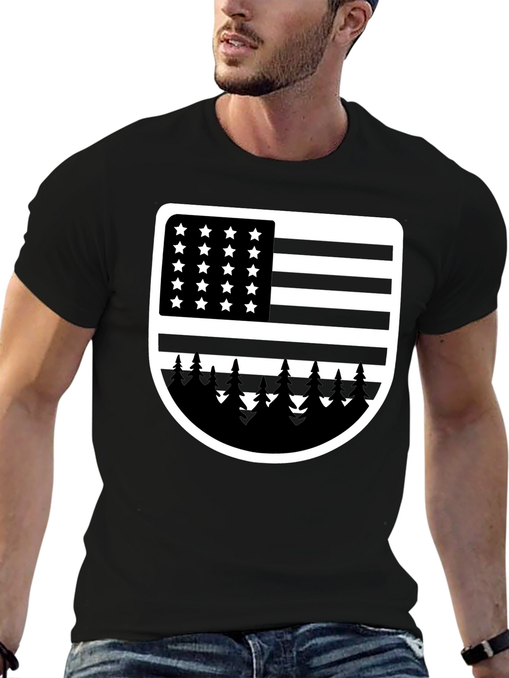 American Flag Tree Graphic T-Shirt