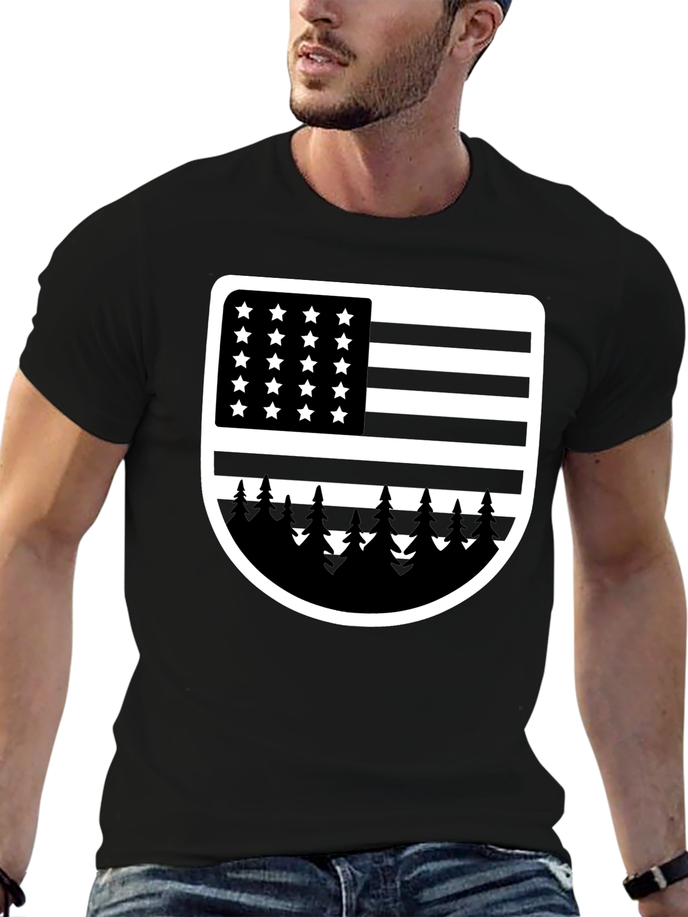 American Flag Tree Graphic T-Shirt