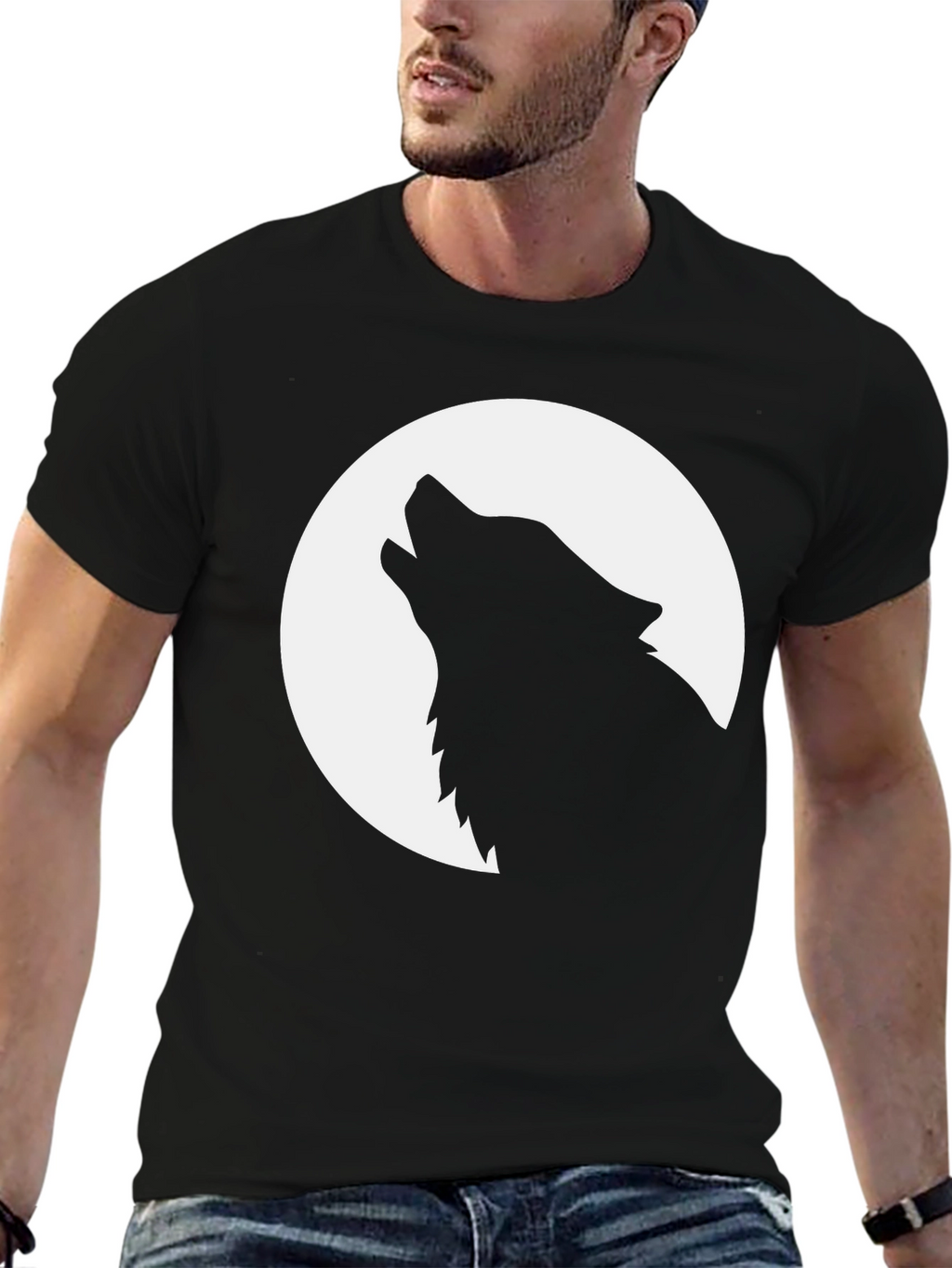 Wolf Moon Graphic Tee - Black Cotton T-Shirt