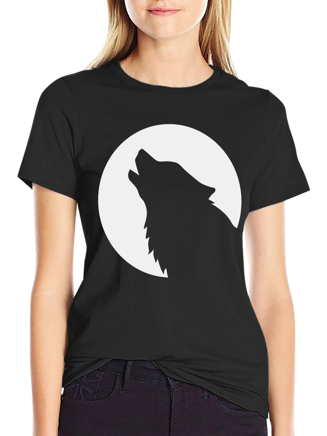 Wolf Moon Graphic Tee - Black Cotton T-Shirt