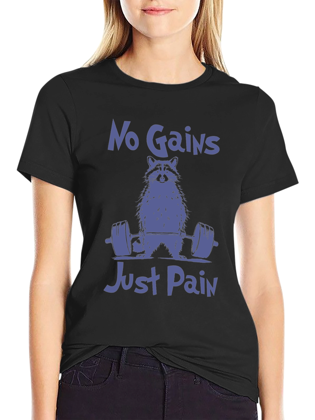 No Gains Just Pain Raccoon Graphic T-Shirt