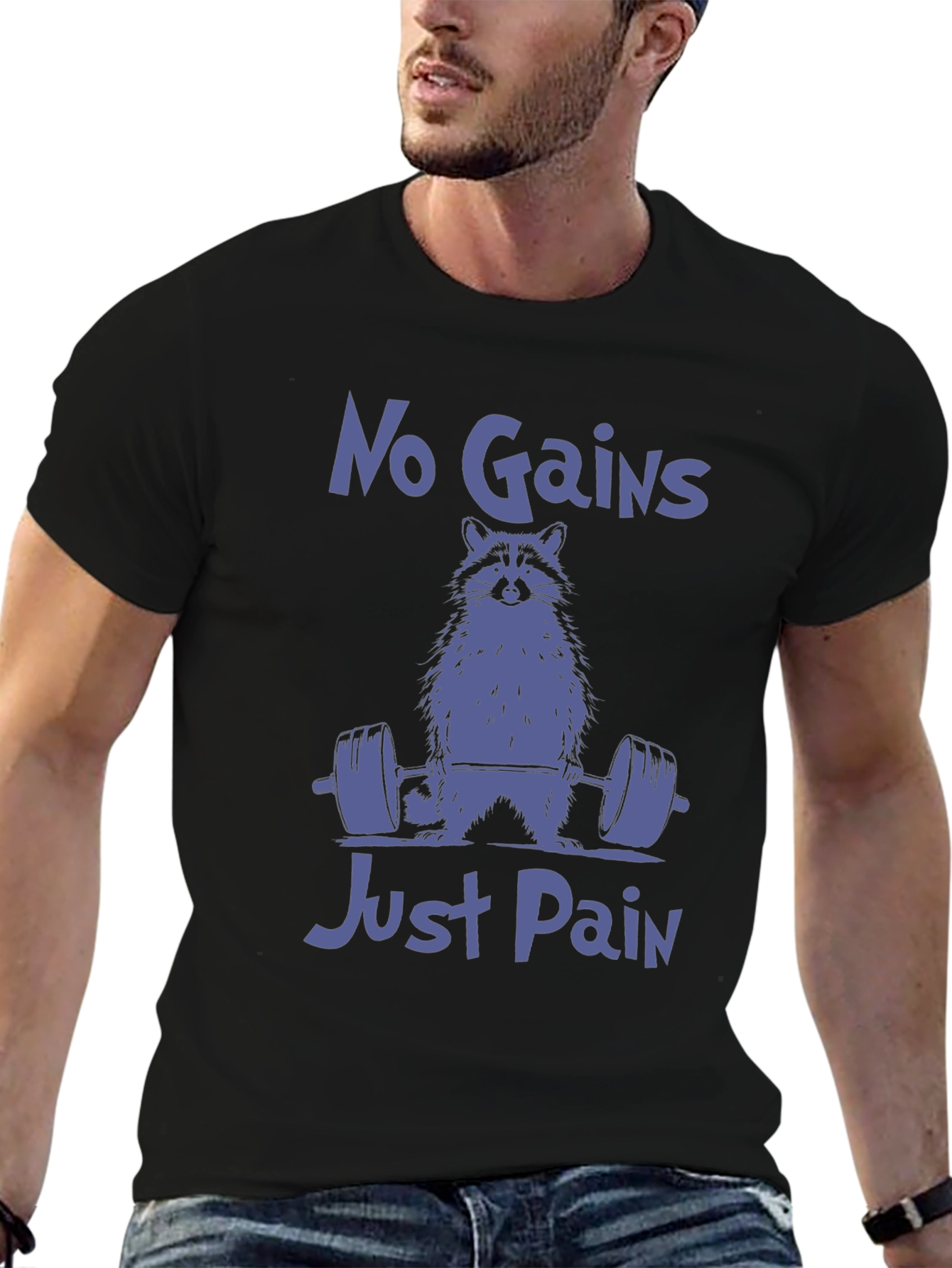 No Gains Just Pain Raccoon Graphic T-Shirt