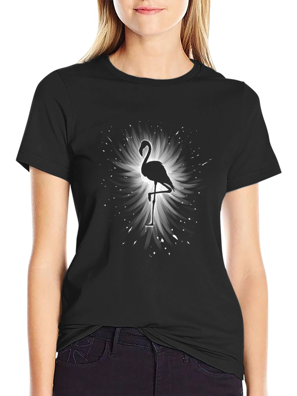 Flamingo Silhouette Graphic Tee - Black