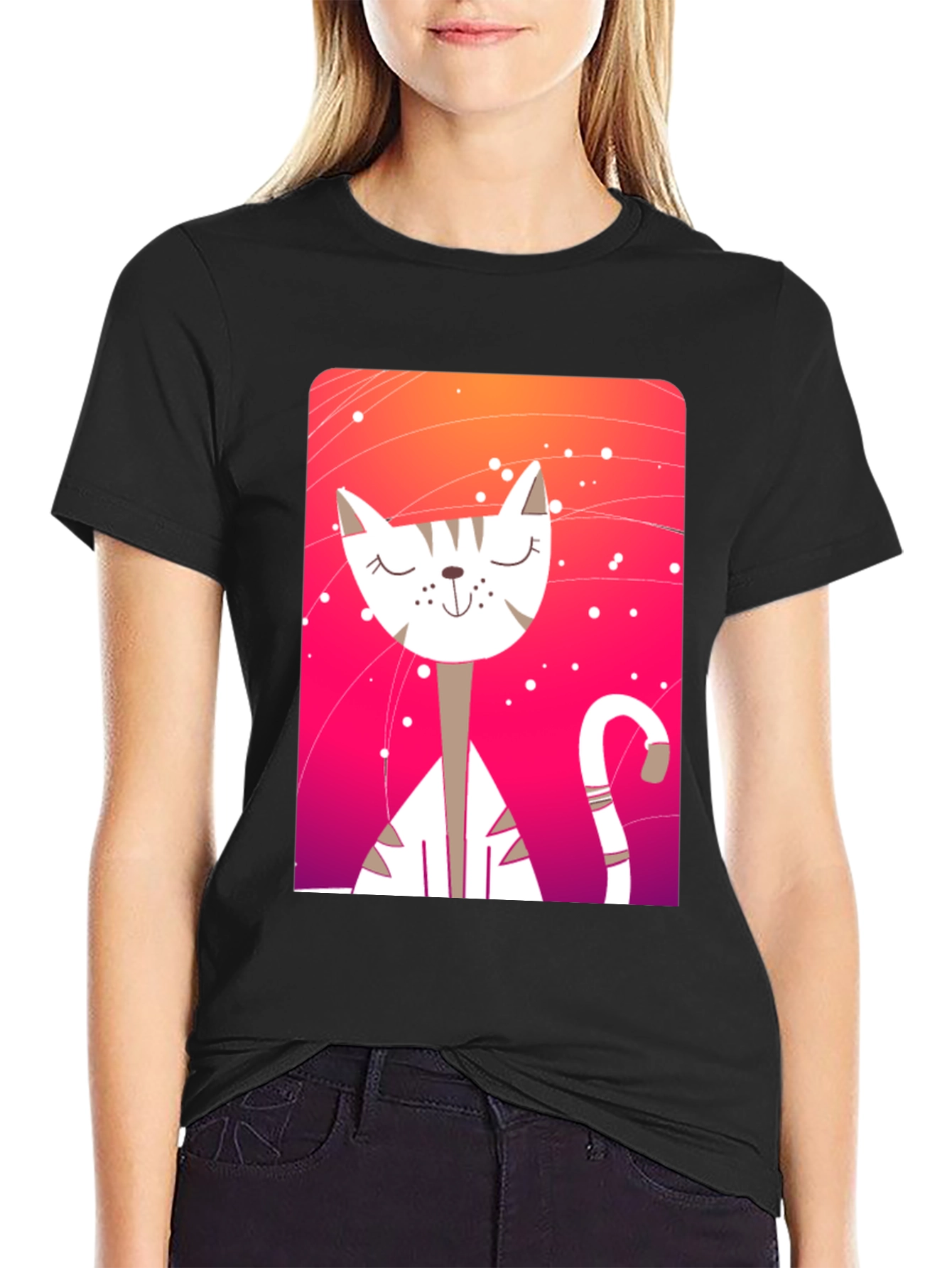 Cute Cat Graphic Tee - Unisex Black T-Shirt