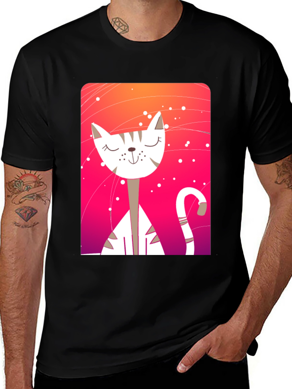 Cute Cat Graphic Tee - Unisex Black T-Shirt