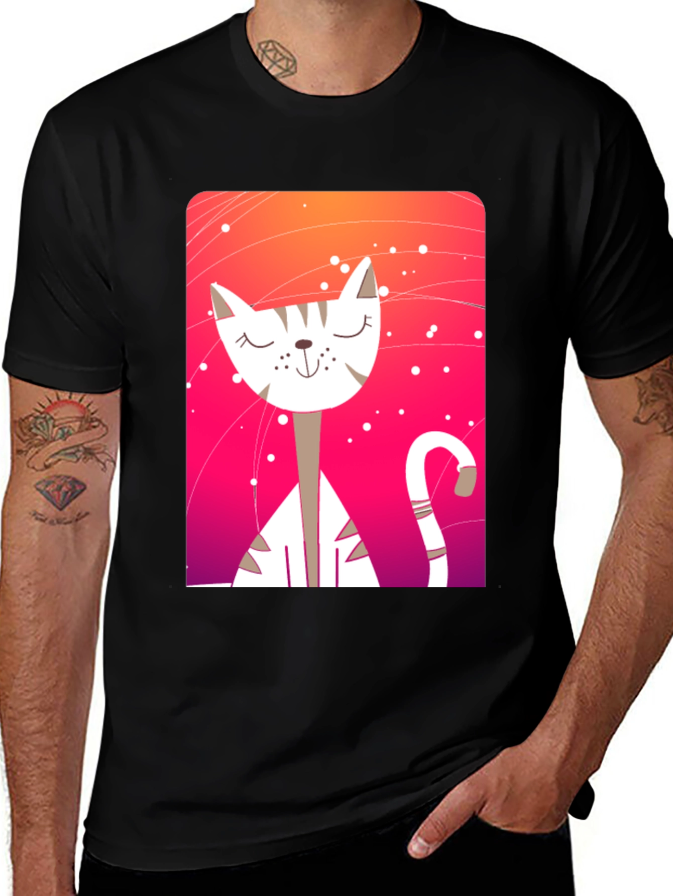 Cute Cat Graphic Tee - Unisex Black T-Shirt