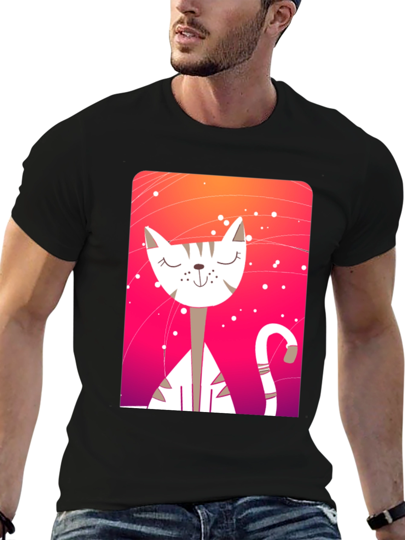 Cute Cat Graphic Tee - Unisex Black T-Shirt