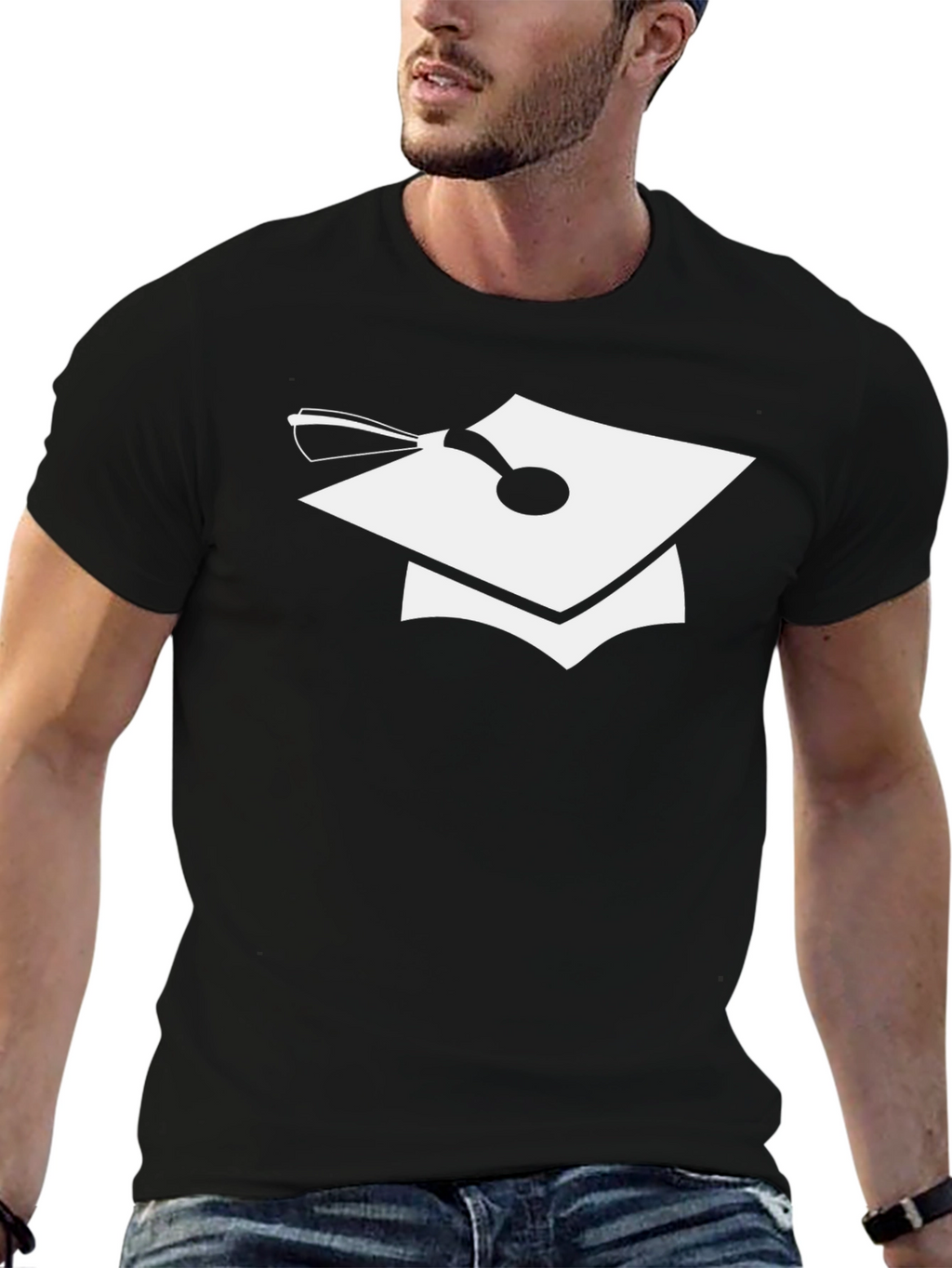 Graduation Cap Graphic Tee - Black