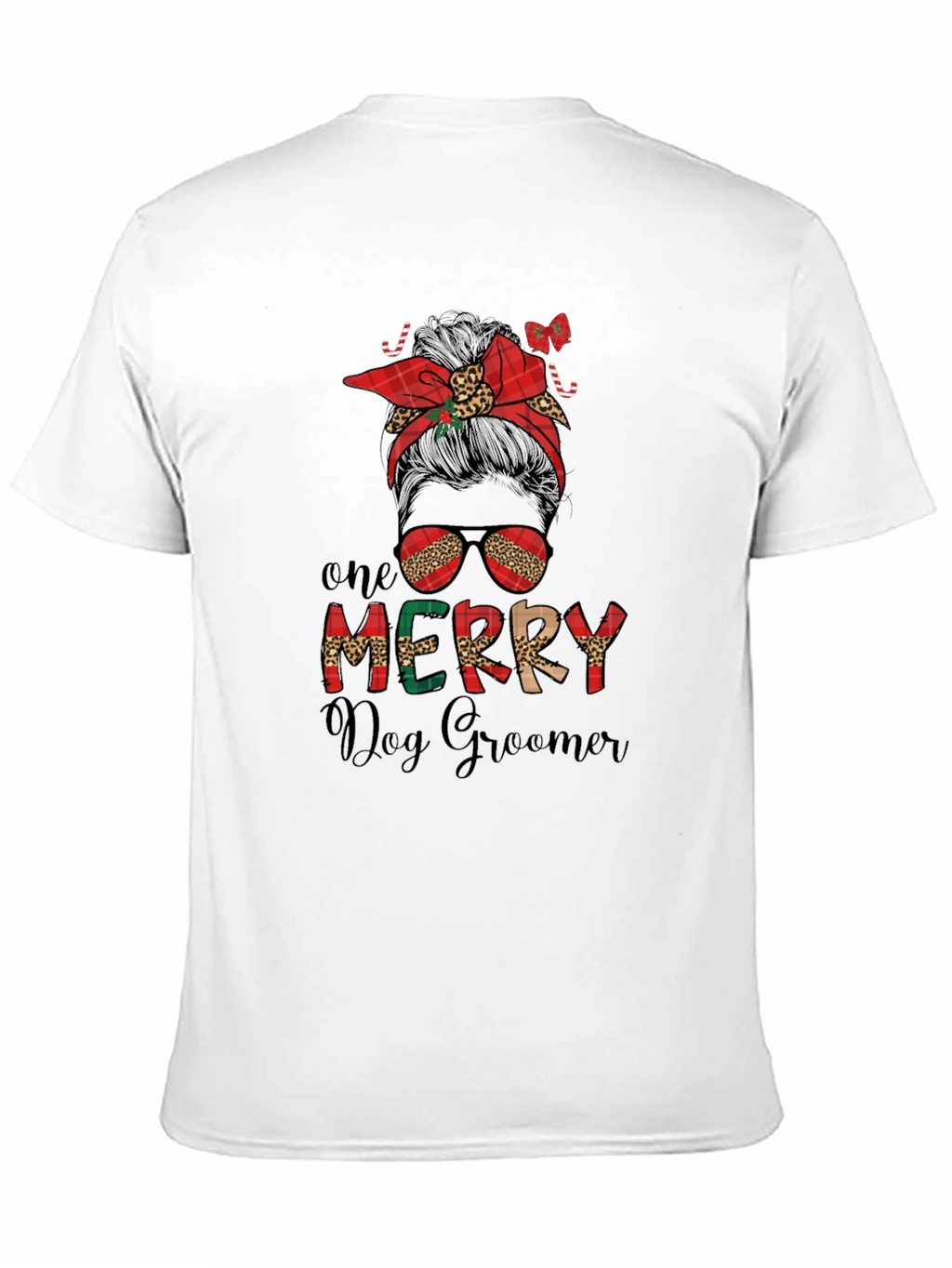 Merry Dog Groomer Messy Bun T-Shirt