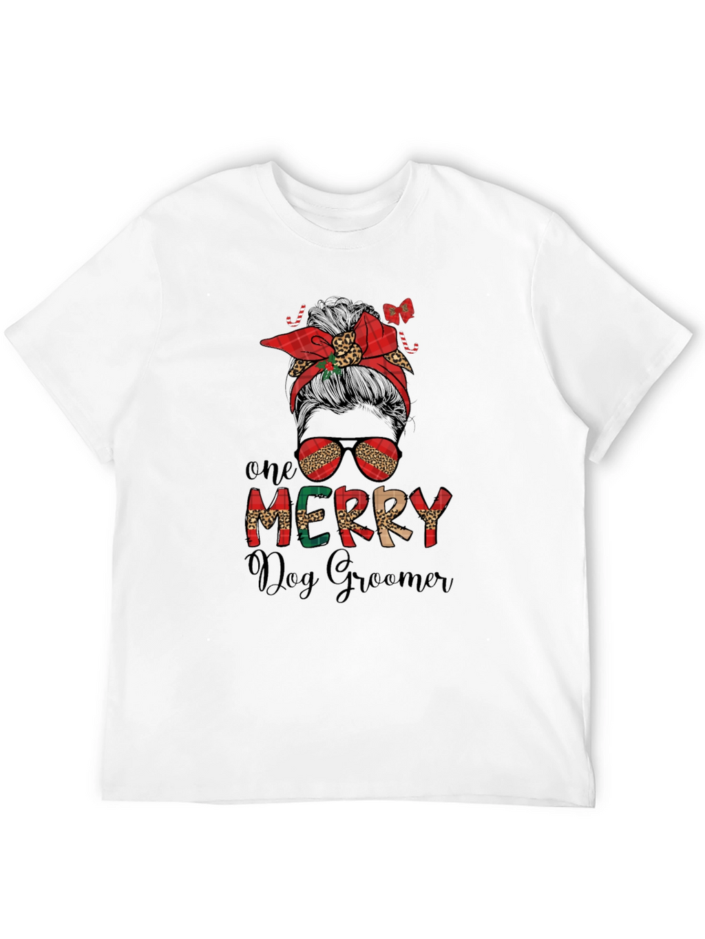 Merry Dog Groomer Messy Bun T-Shirt