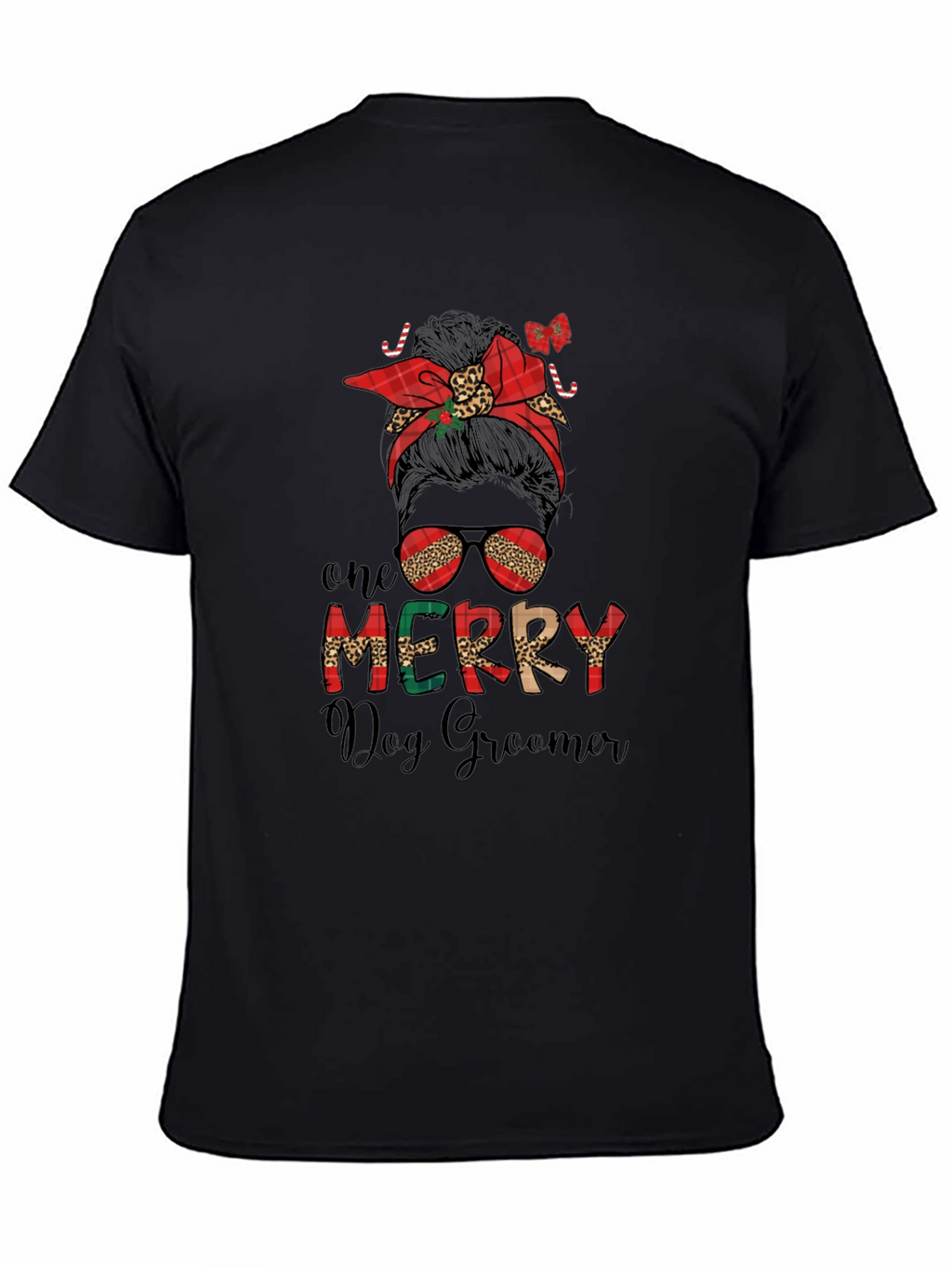 Merry Dog Groomer Messy Bun T-Shirt