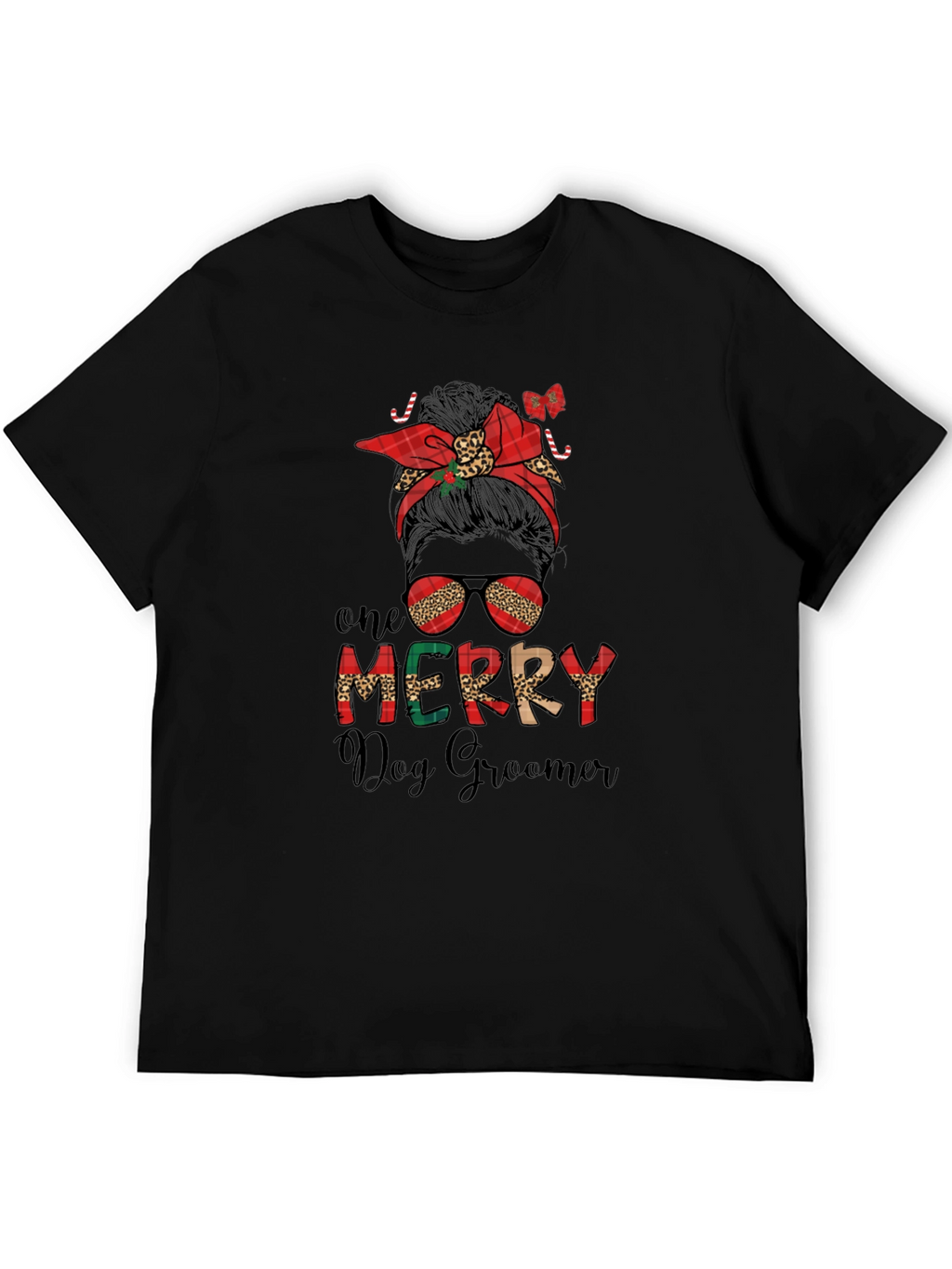 Merry Dog Groomer Messy Bun T-Shirt