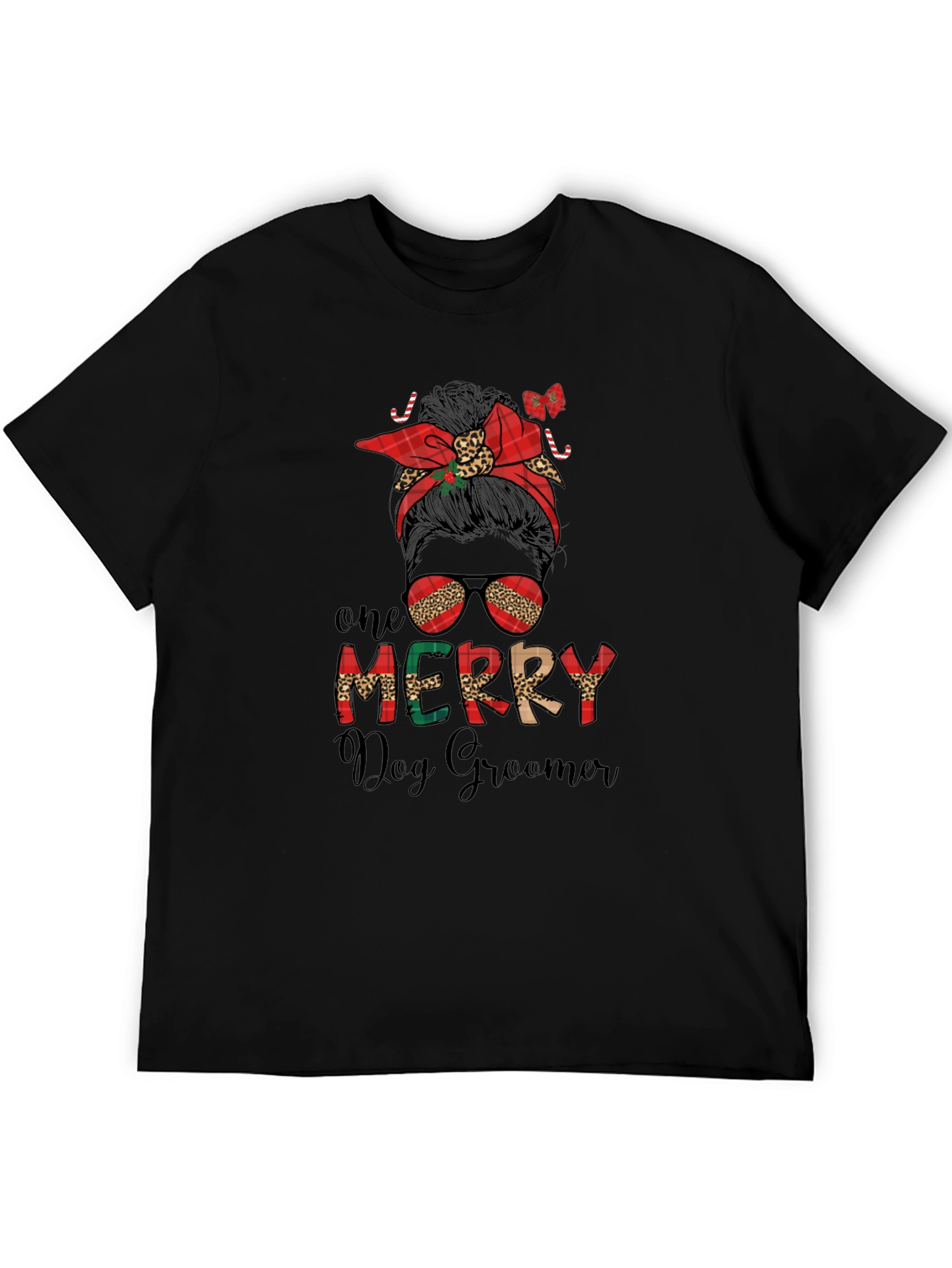 Merry Dog Groomer Messy Bun T-Shirt