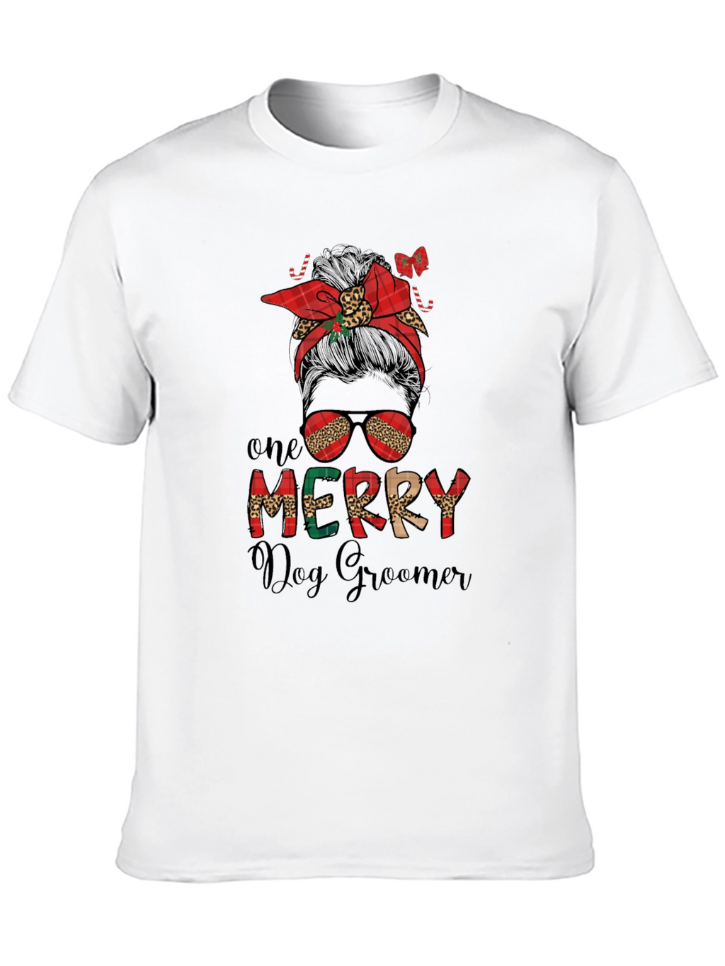 Merry Dog Groomer Messy Bun T-Shirt