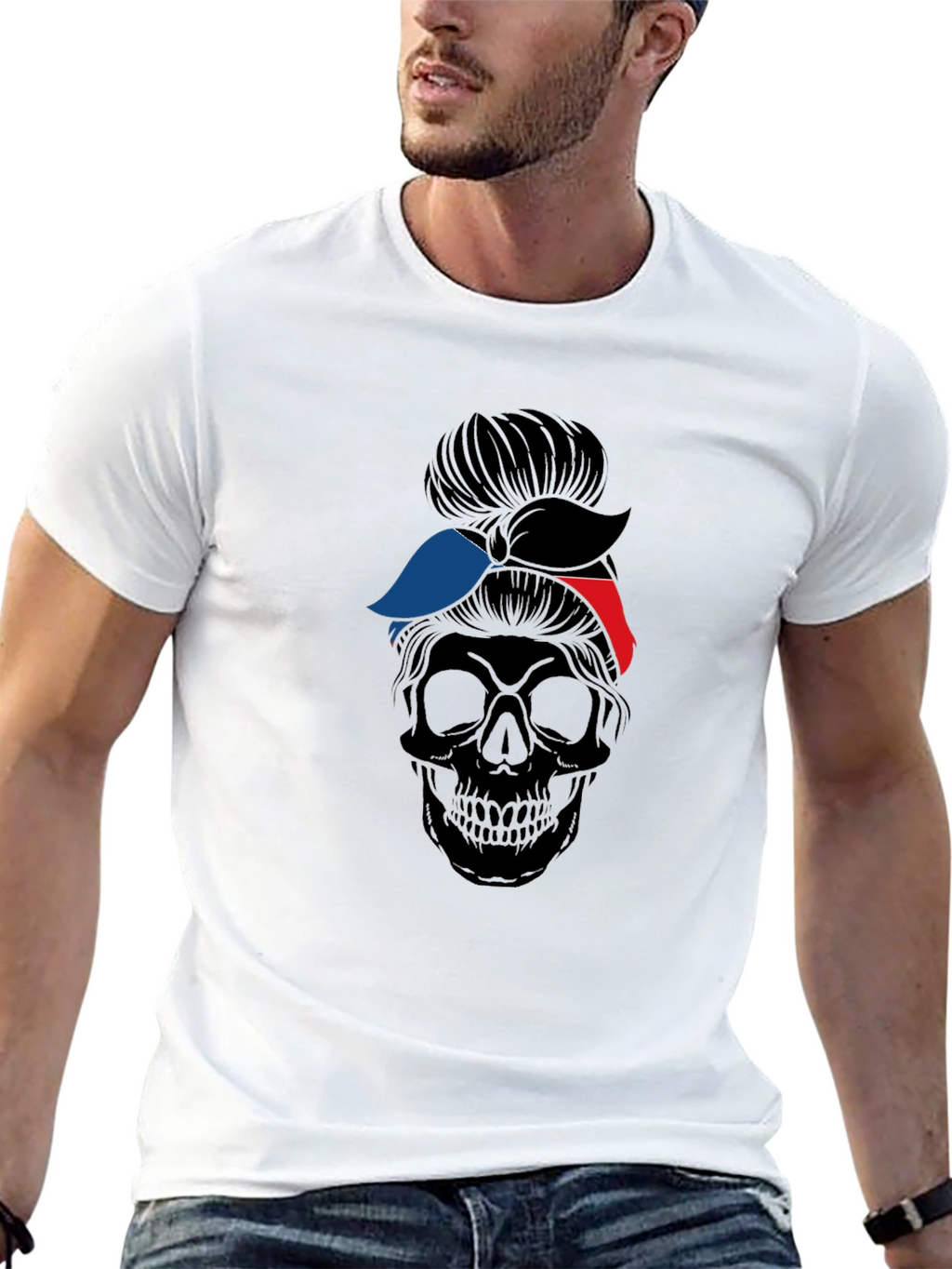 Skull Messy Bun Graphic Tee - Black