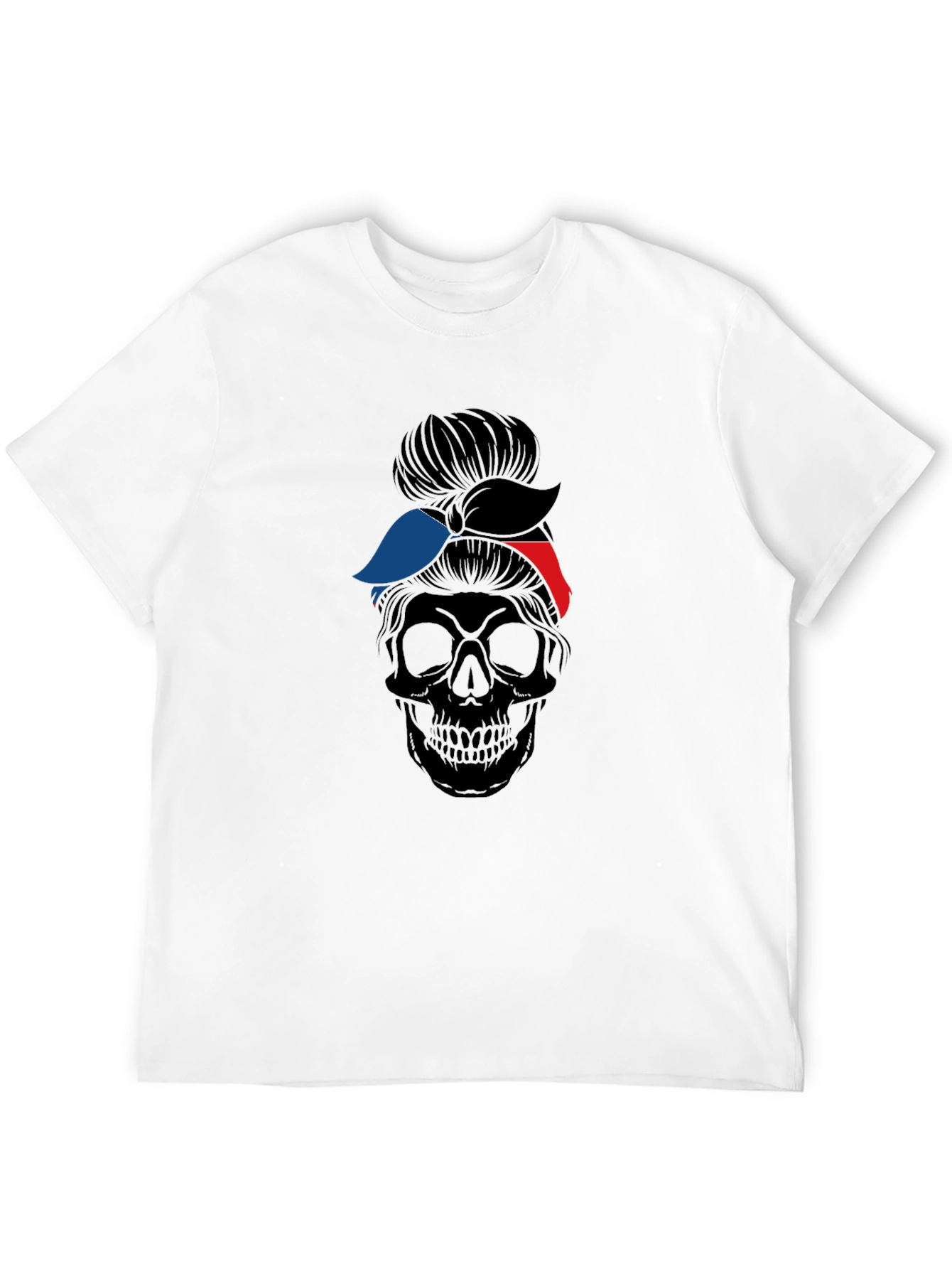 Skull Messy Bun Graphic Tee - Black