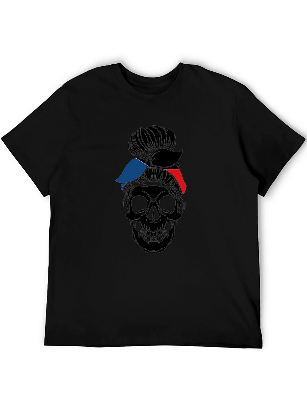 Skull Messy Bun Graphic Tee - Black