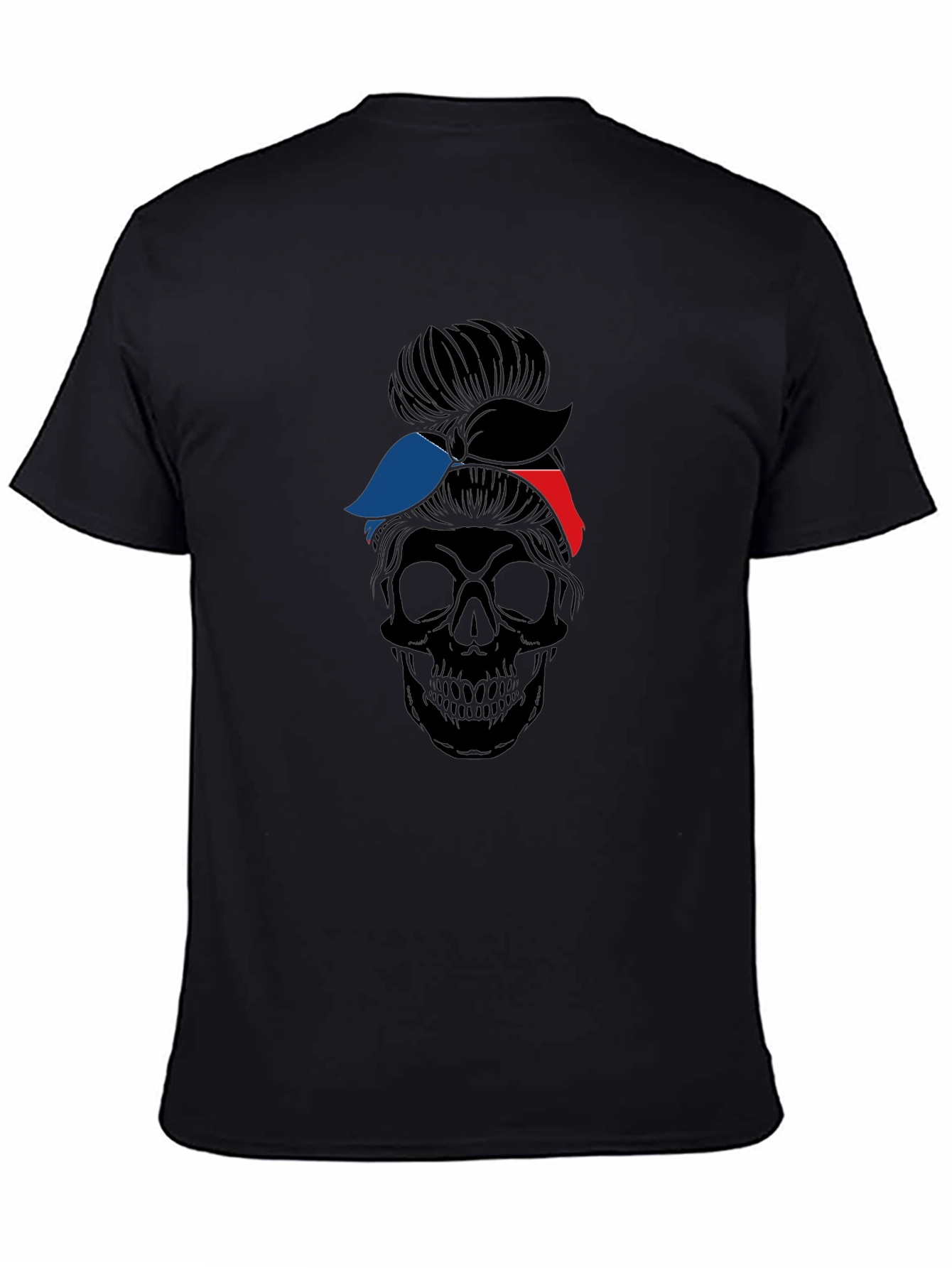 Skull Messy Bun Graphic Tee - Black