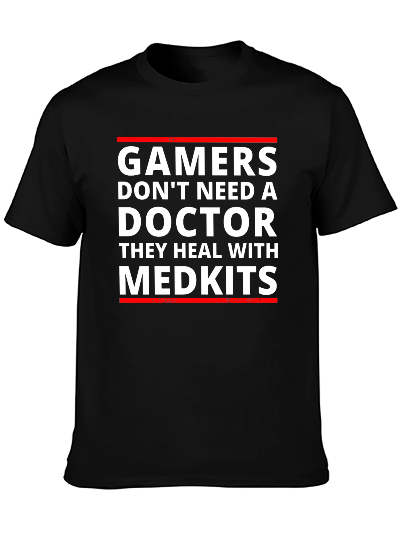 Gamers Heal With Medkits Funny Black Graphic T-Shirt