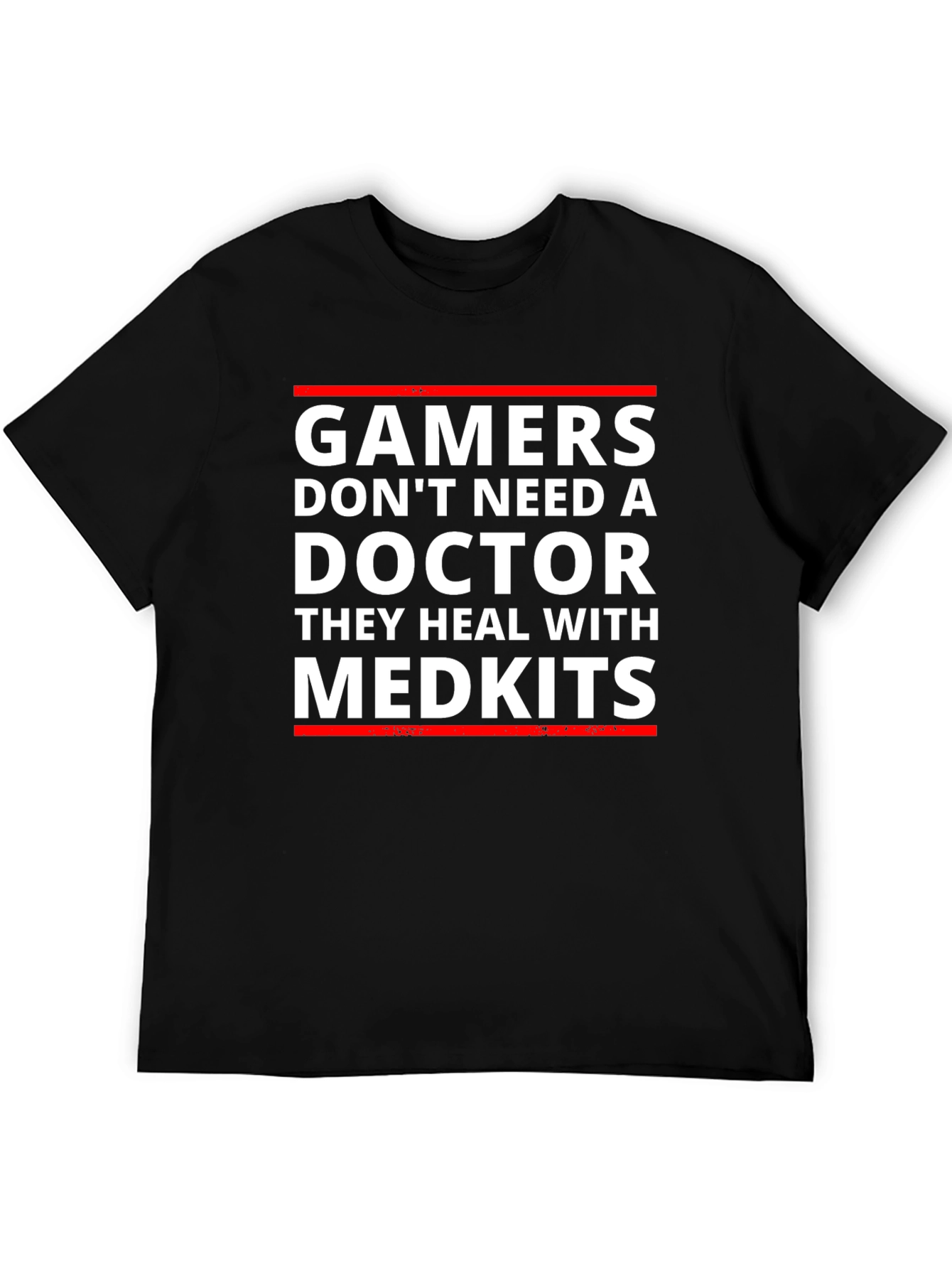 Gamers Heal With Medkits Funny Black Graphic T-Shirt