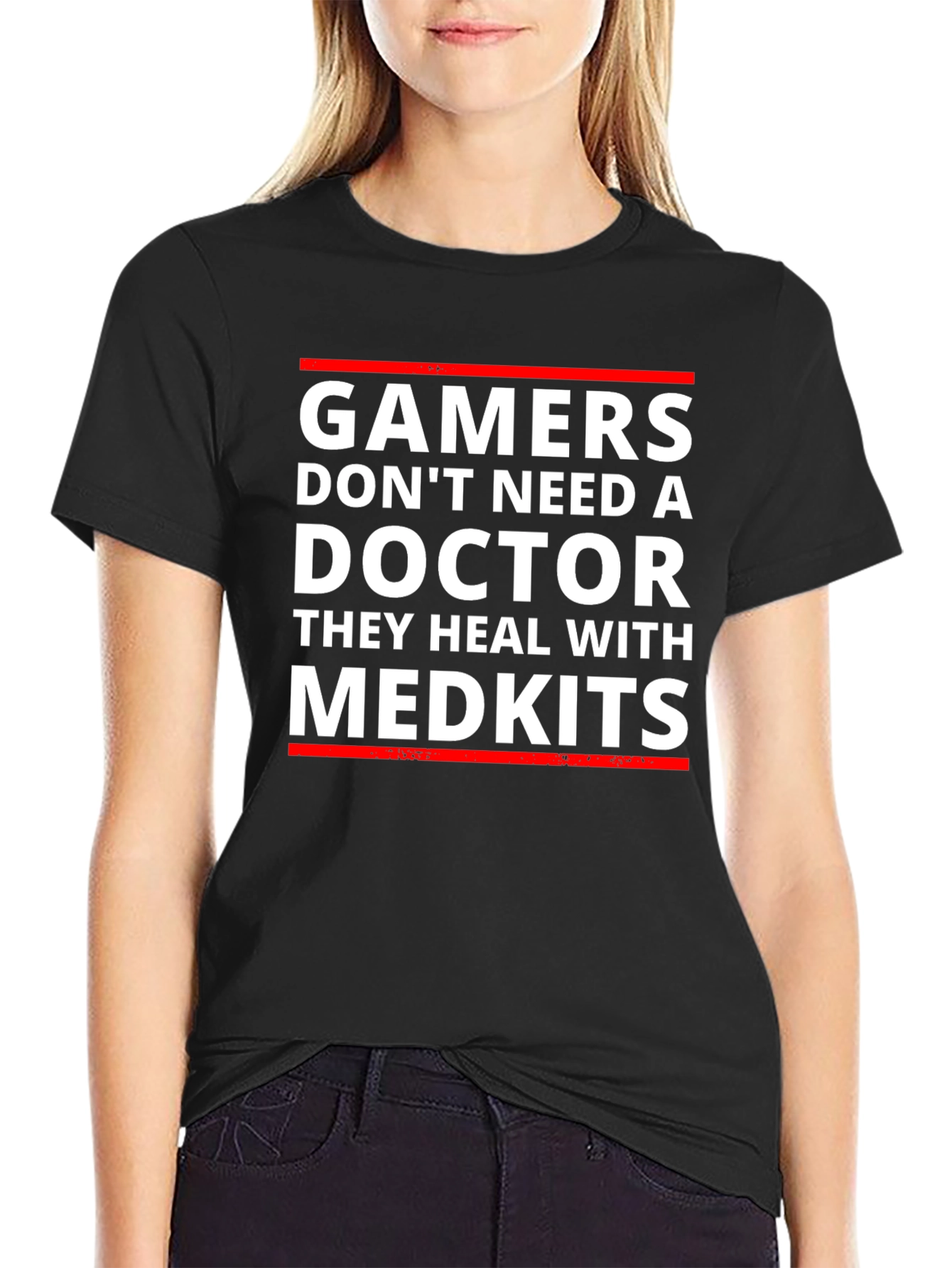 Gamers Heal With Medkits Funny Black Graphic T-Shirt