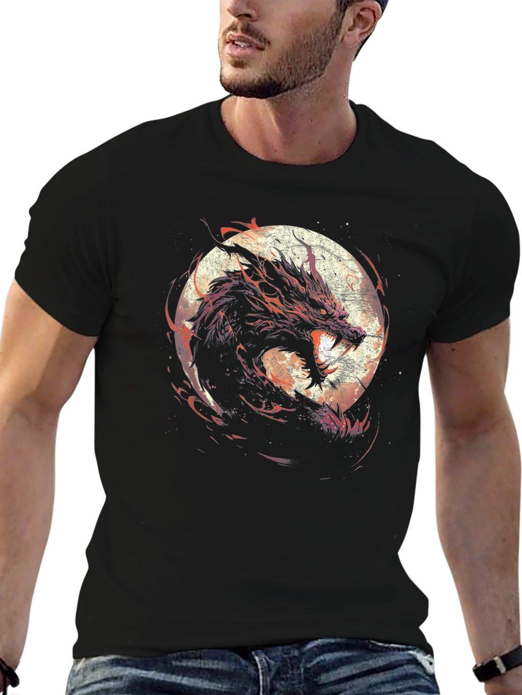Dragon Moon Graphic Tee - Black