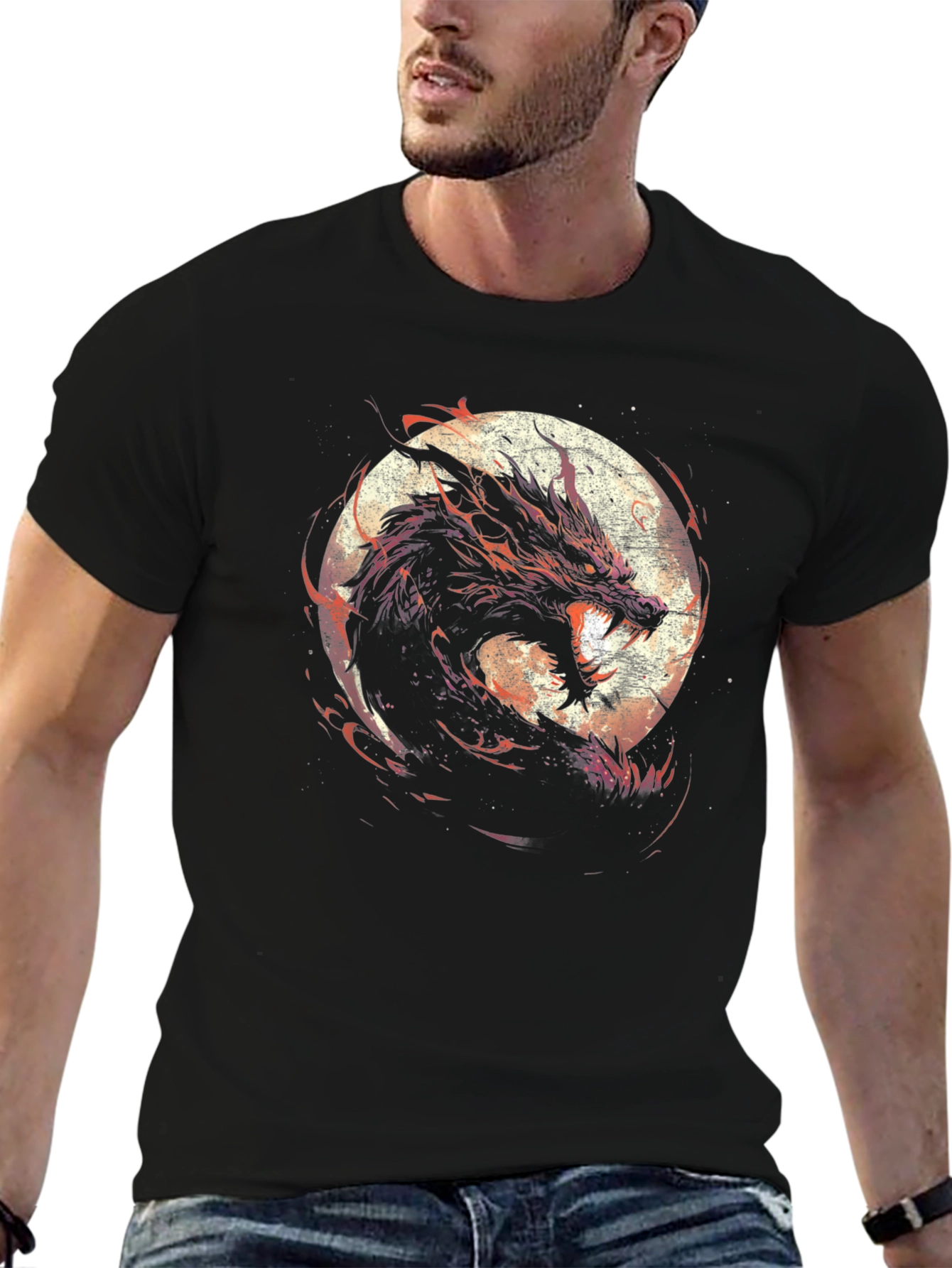 Dragon Moon Graphic Tee - Black