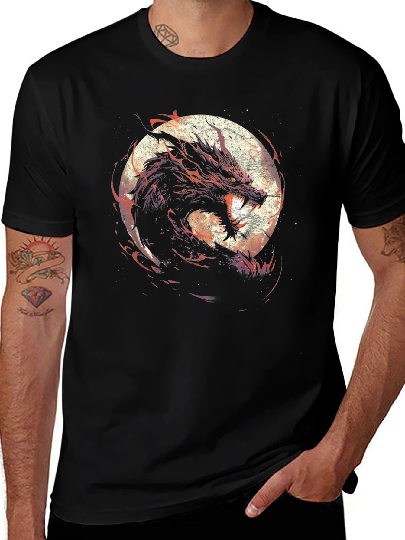 Dragon Moon Graphic Tee - Black