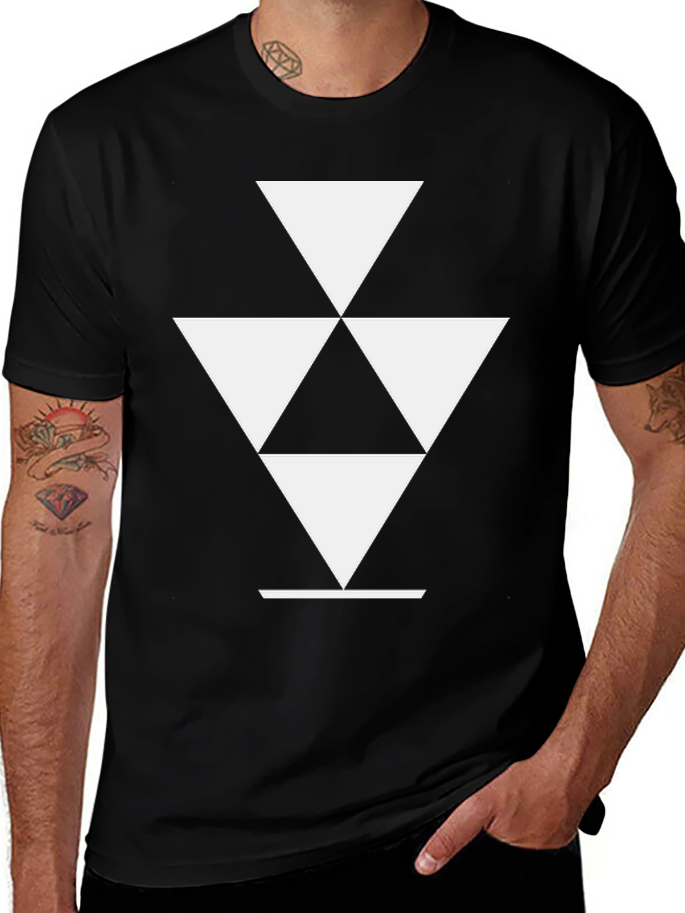 Geometric Triangle Graphic Tee - Modern Black T-Shirt