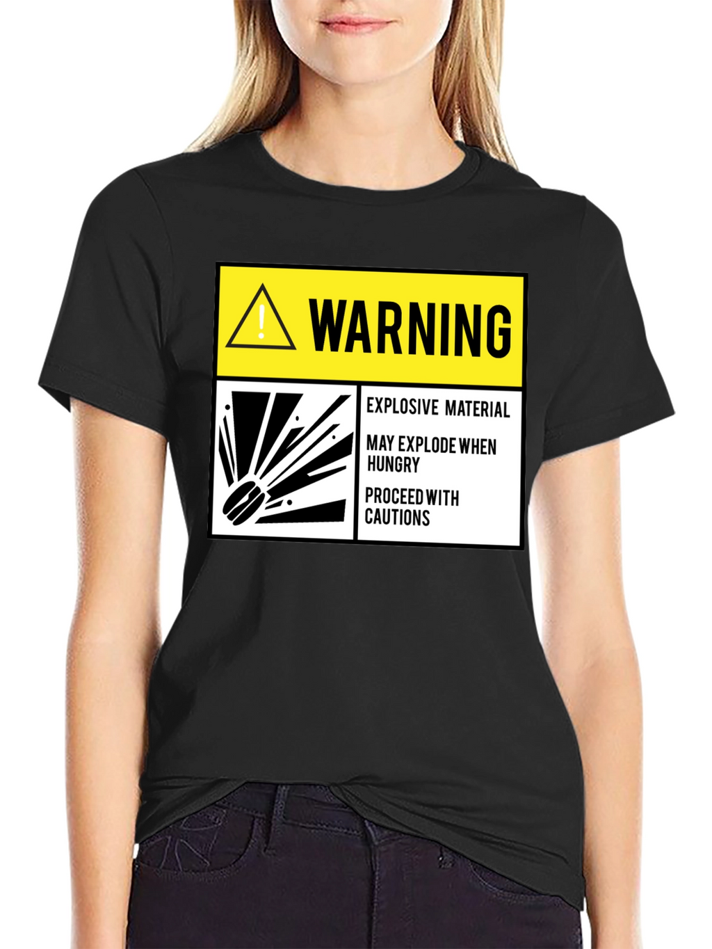 Warning Explosive Material T-Shirt Funny Hunger Tee