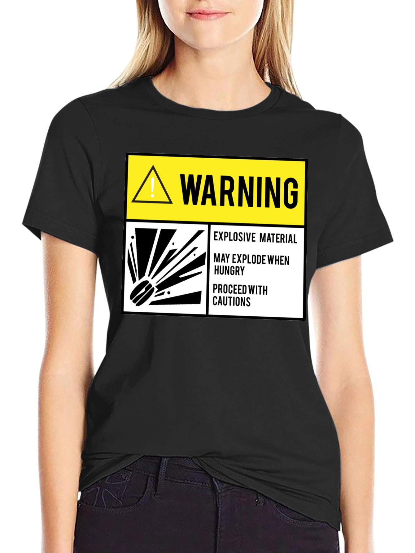Warning Explosive Material T-Shirt Funny Hunger Tee