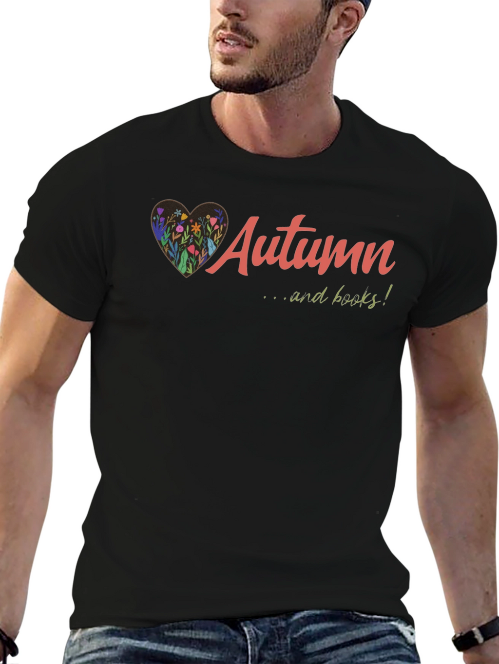 Autumn and Books Graphic T-Shirt - Black