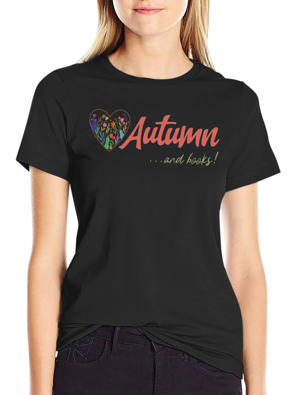 Autumn and Books Graphic T-Shirt - Black