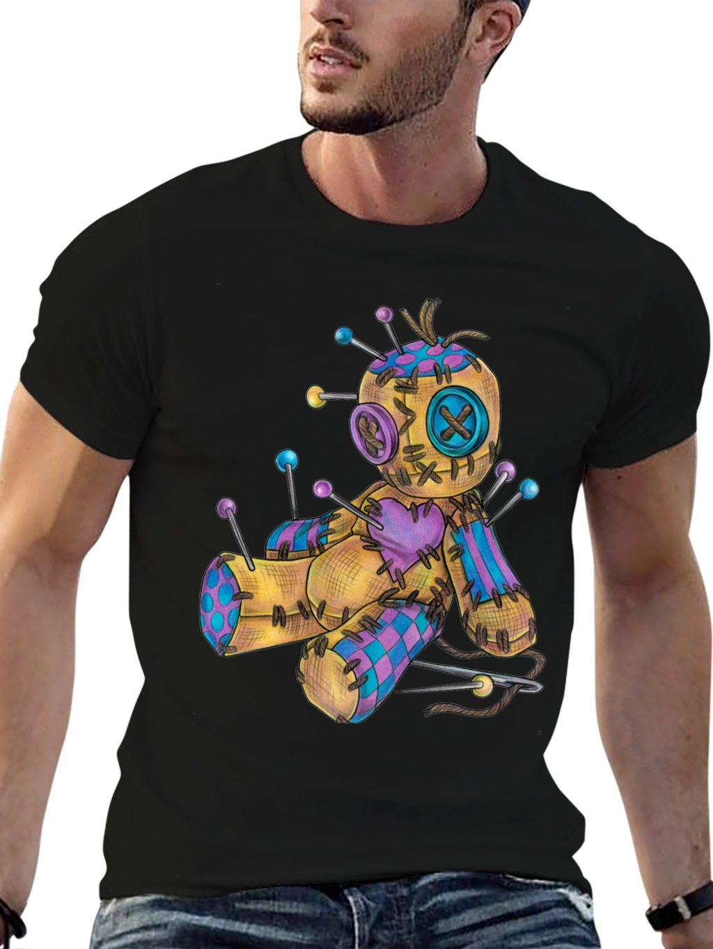 Voodoo Doll Graphic Tee - Black Cotton Shirt