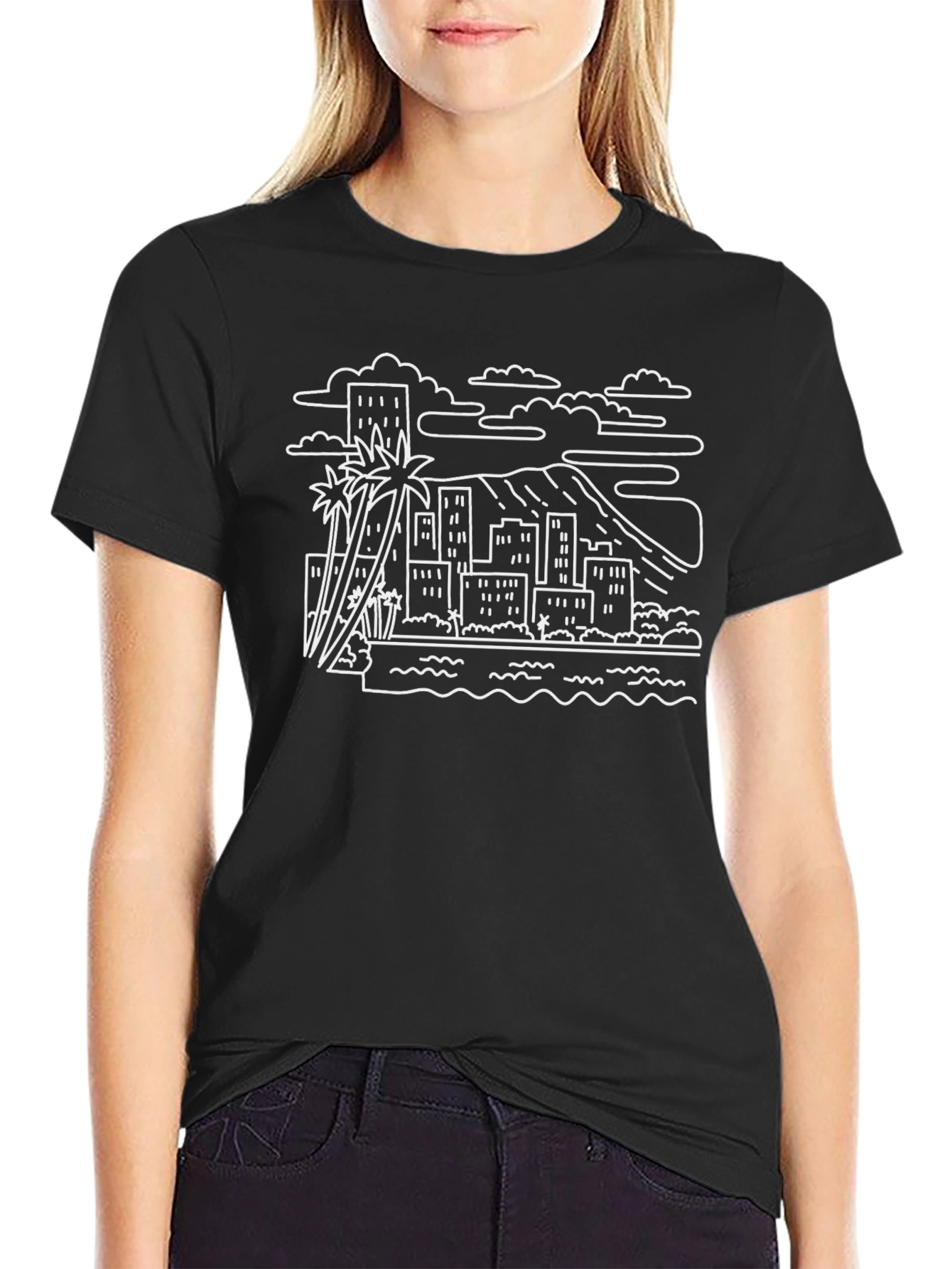Black Honolulu Skyline T-Shirt