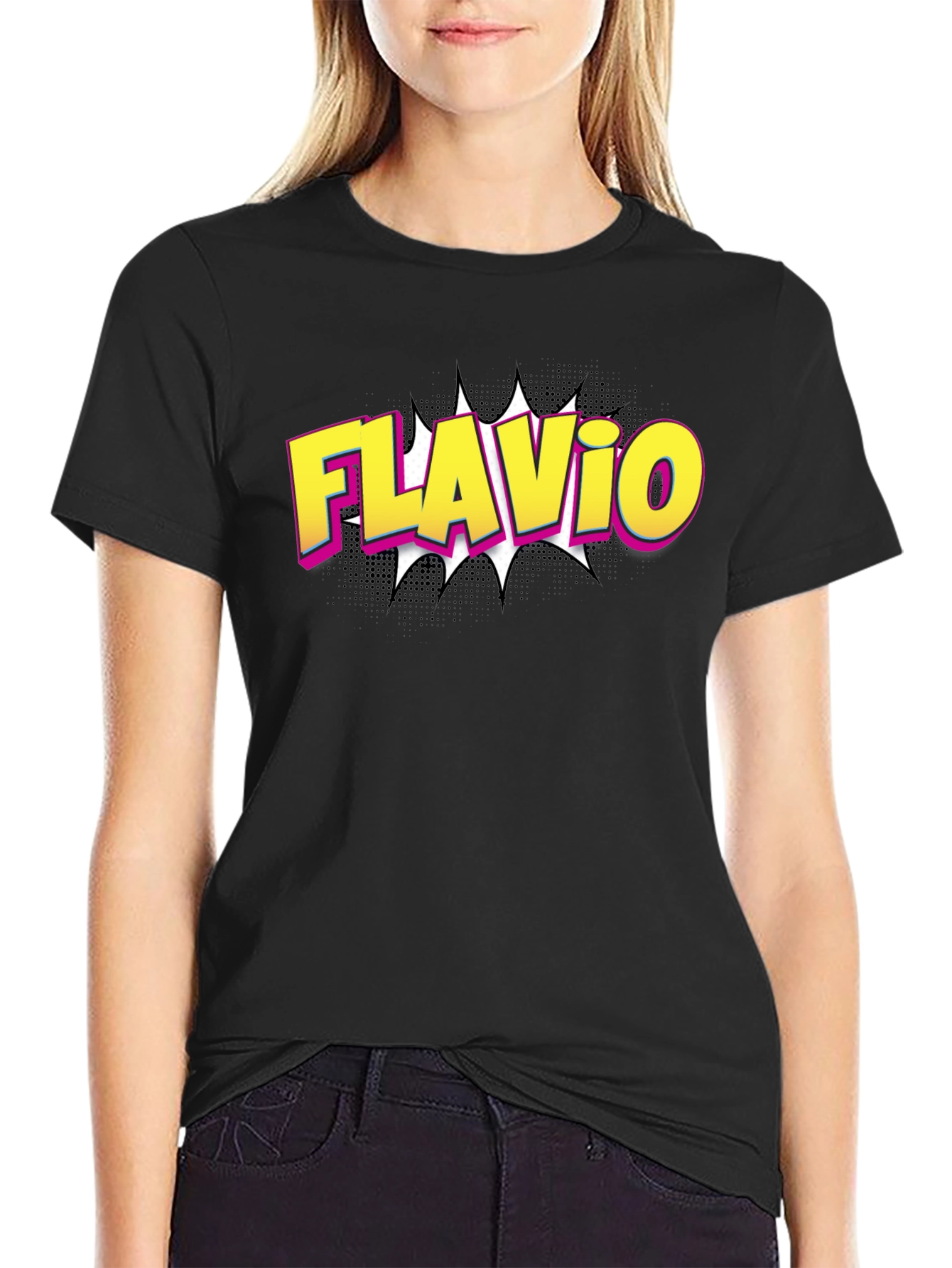 Flavio Comic Style Black T-Shirt