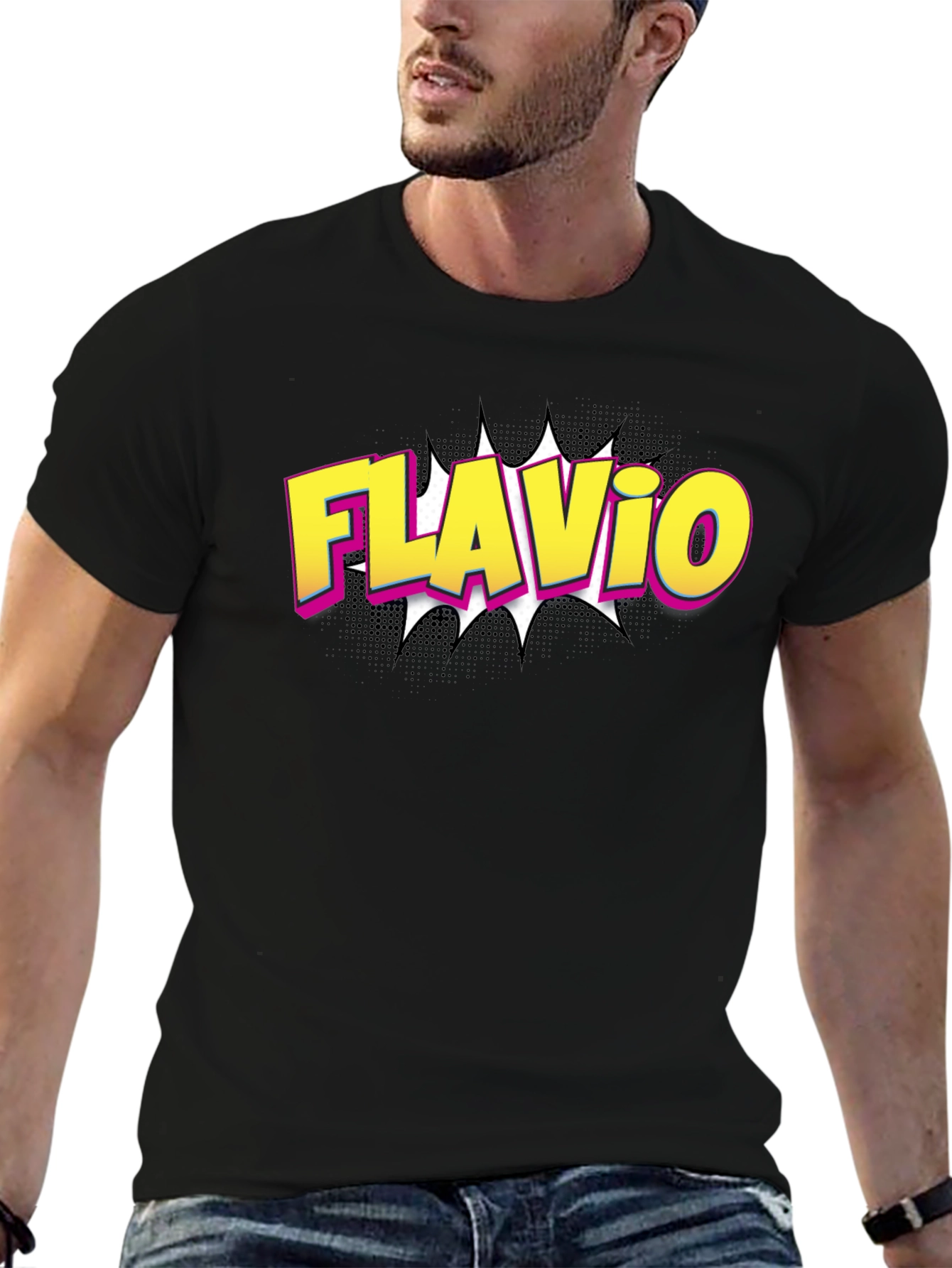 Flavio Comic Style Black T-Shirt