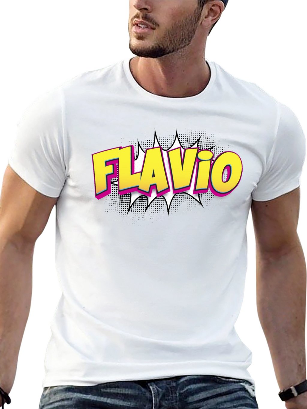 Flavio Comic Style Black T-Shirt