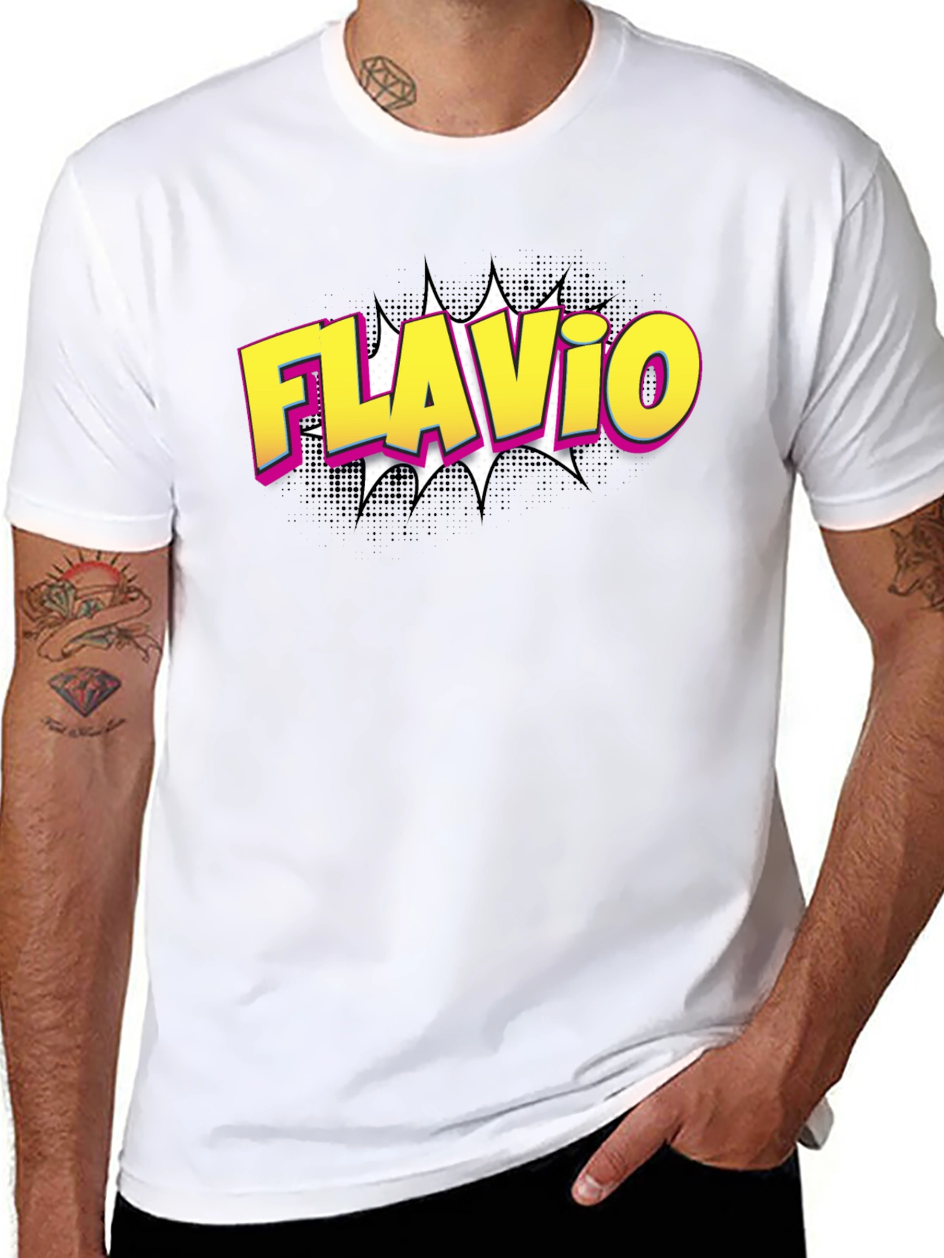 Flavio Comic Style Black T-Shirt