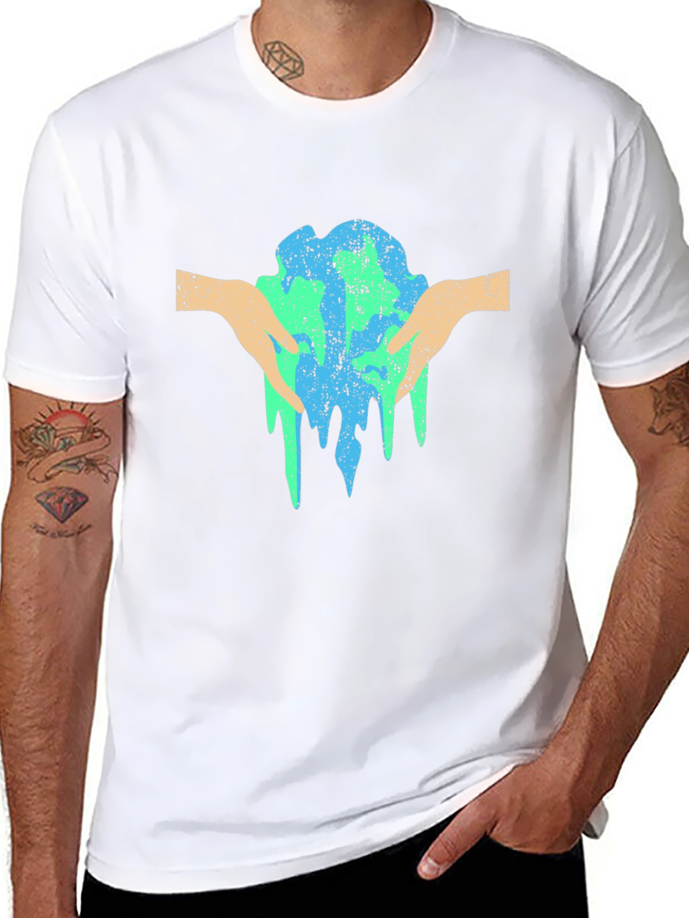 Save the Planet Tee - Earth in Hands Graphic T-Shirt