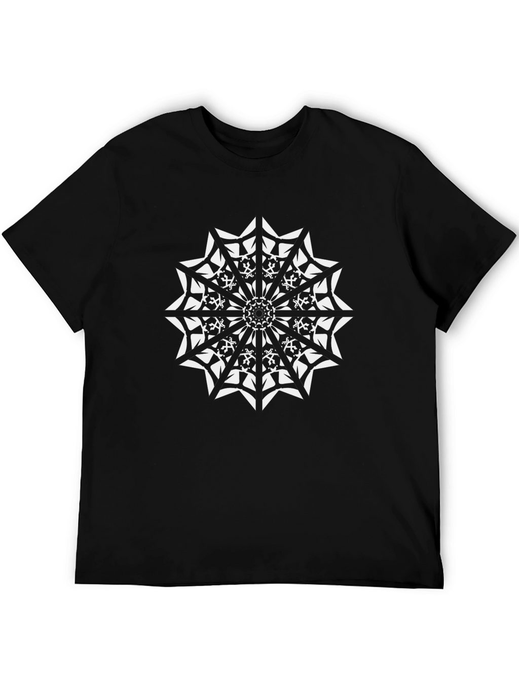 Black T-Shirt with White Geometric Mandala Design