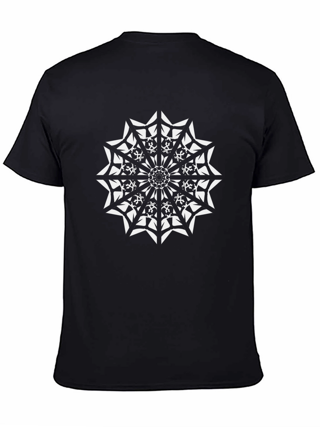 Black T-Shirt with White Geometric Mandala Design