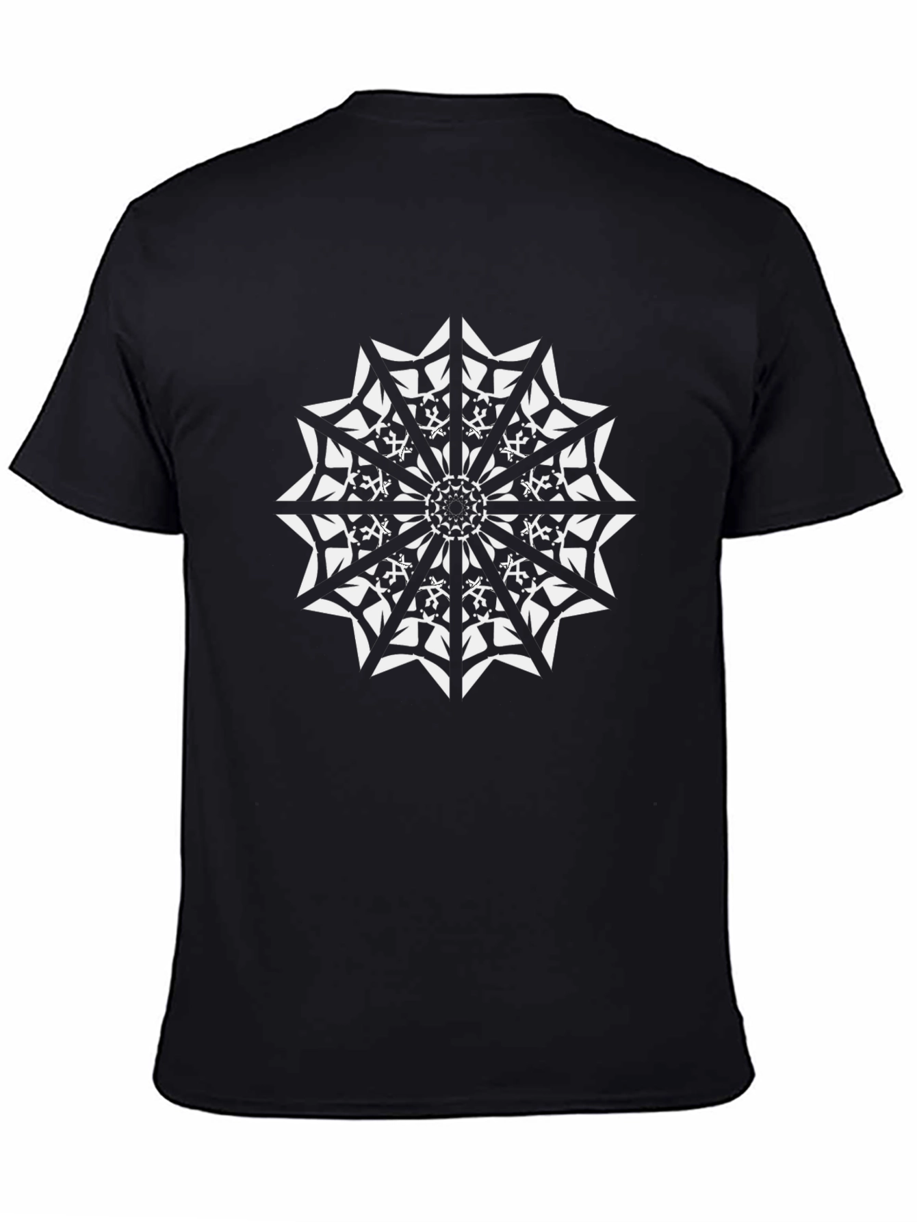 Black T-Shirt with White Geometric Mandala Design