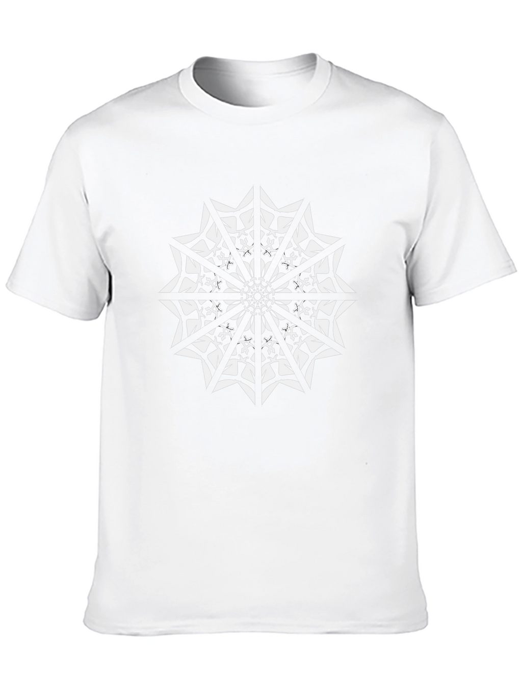 Black T-Shirt with White Geometric Mandala Design