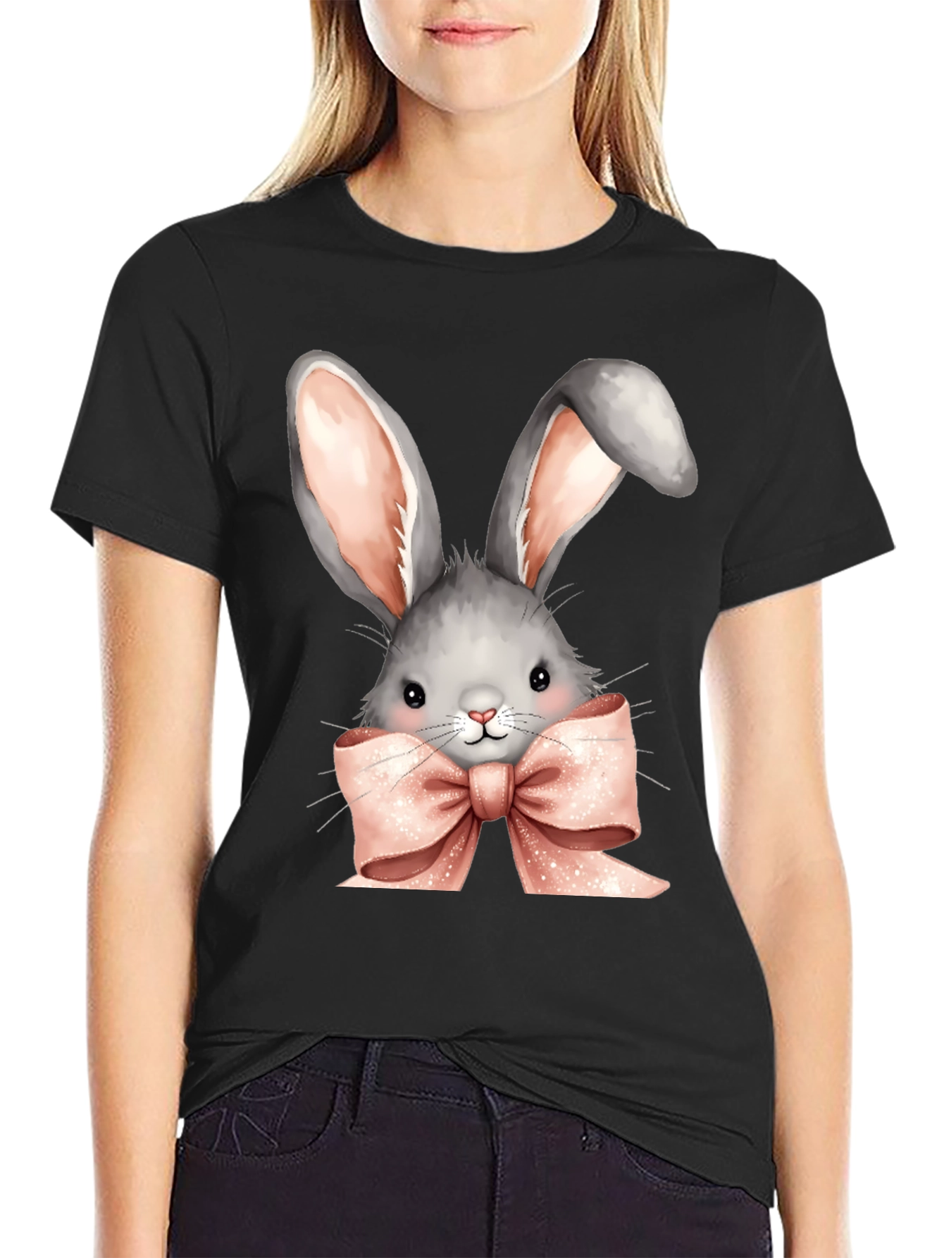 Cute Bunny T-Shirt - Pink Bow Easter Top
