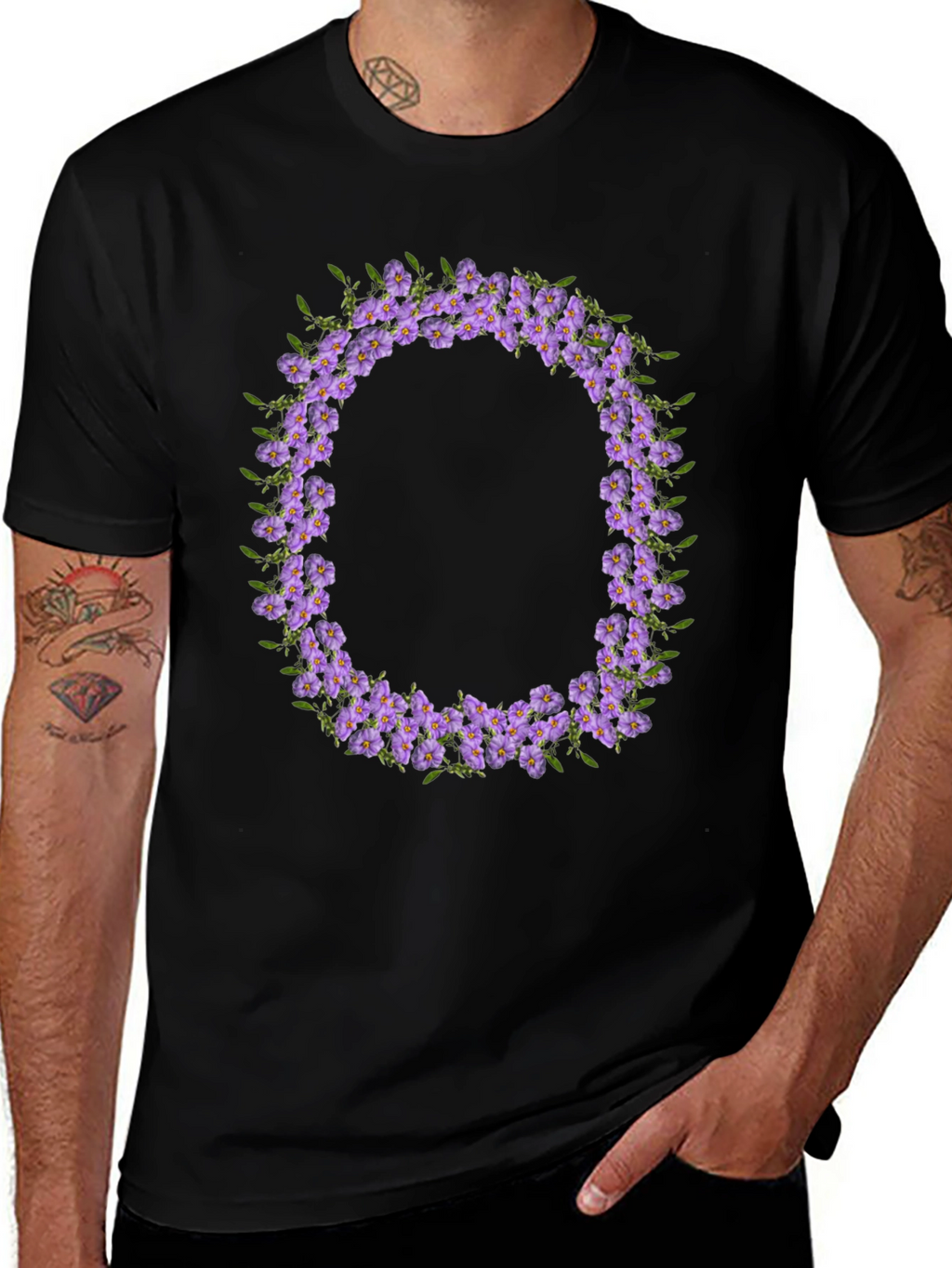 Floral O Wreath Black T-Shirt