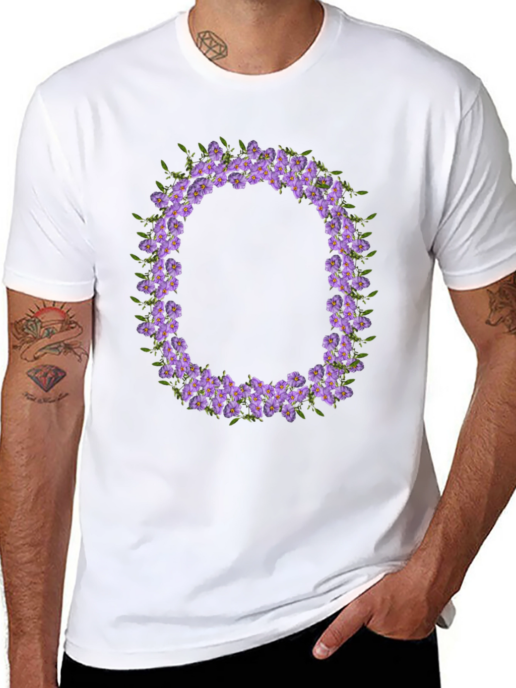 Floral O Wreath Black T-Shirt