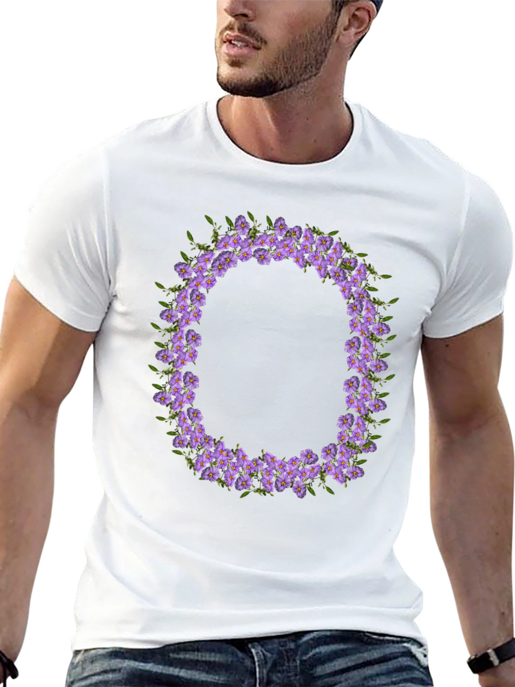 Floral O Wreath Black T-Shirt